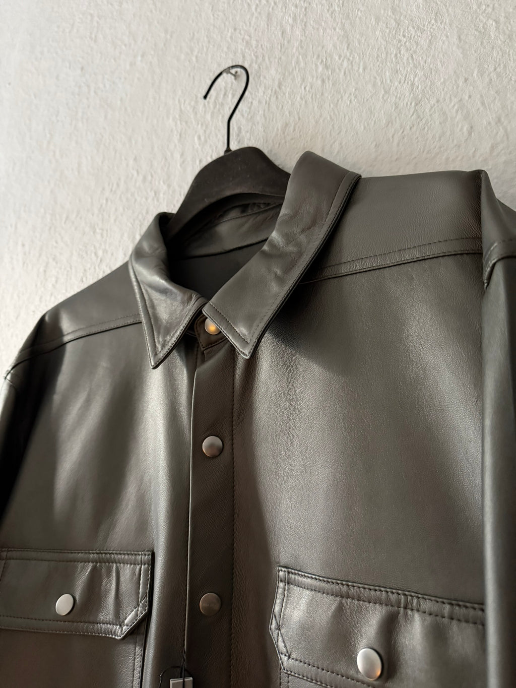 S/S 23 "LIDO" Gunmetal Lamb Leather Shirt Jacket Rick Owens IT54/L