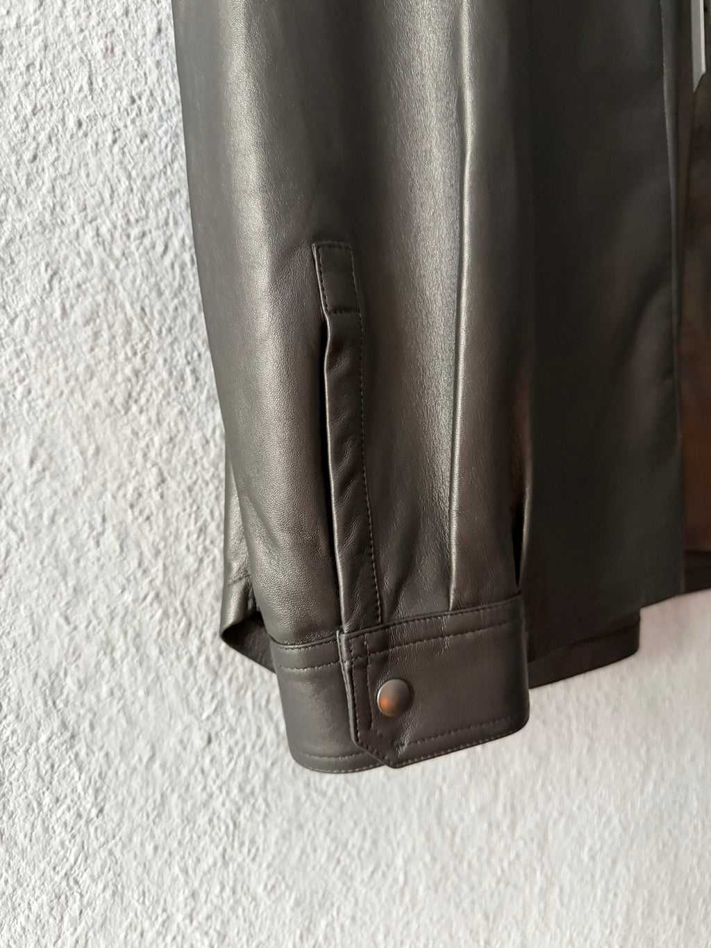 S/S 23 "LIDO" Gunmetal Lamb Leather Shirt Jacket Rick Owens IT54/L