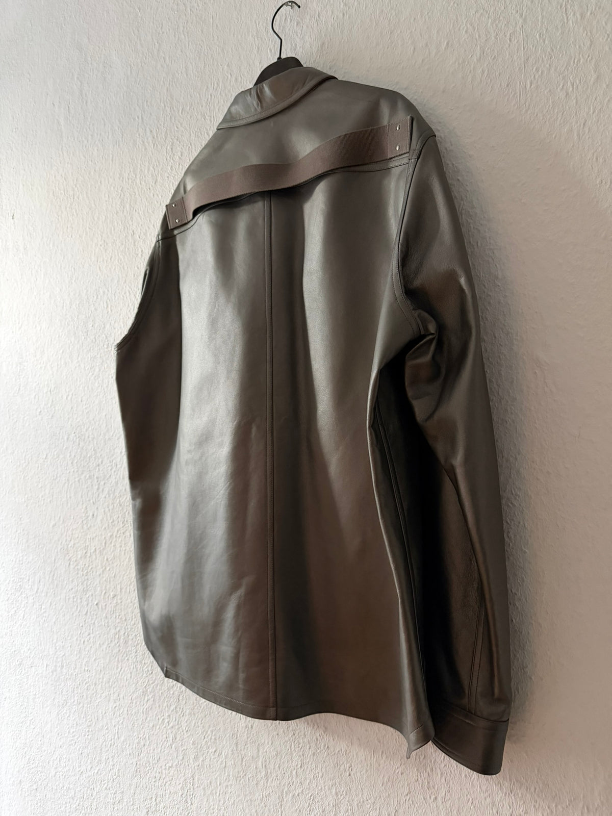 S/S 23 "LIDO" Gunmetal Lamb Leather Shirt Jacket Rick Owens IT54/L