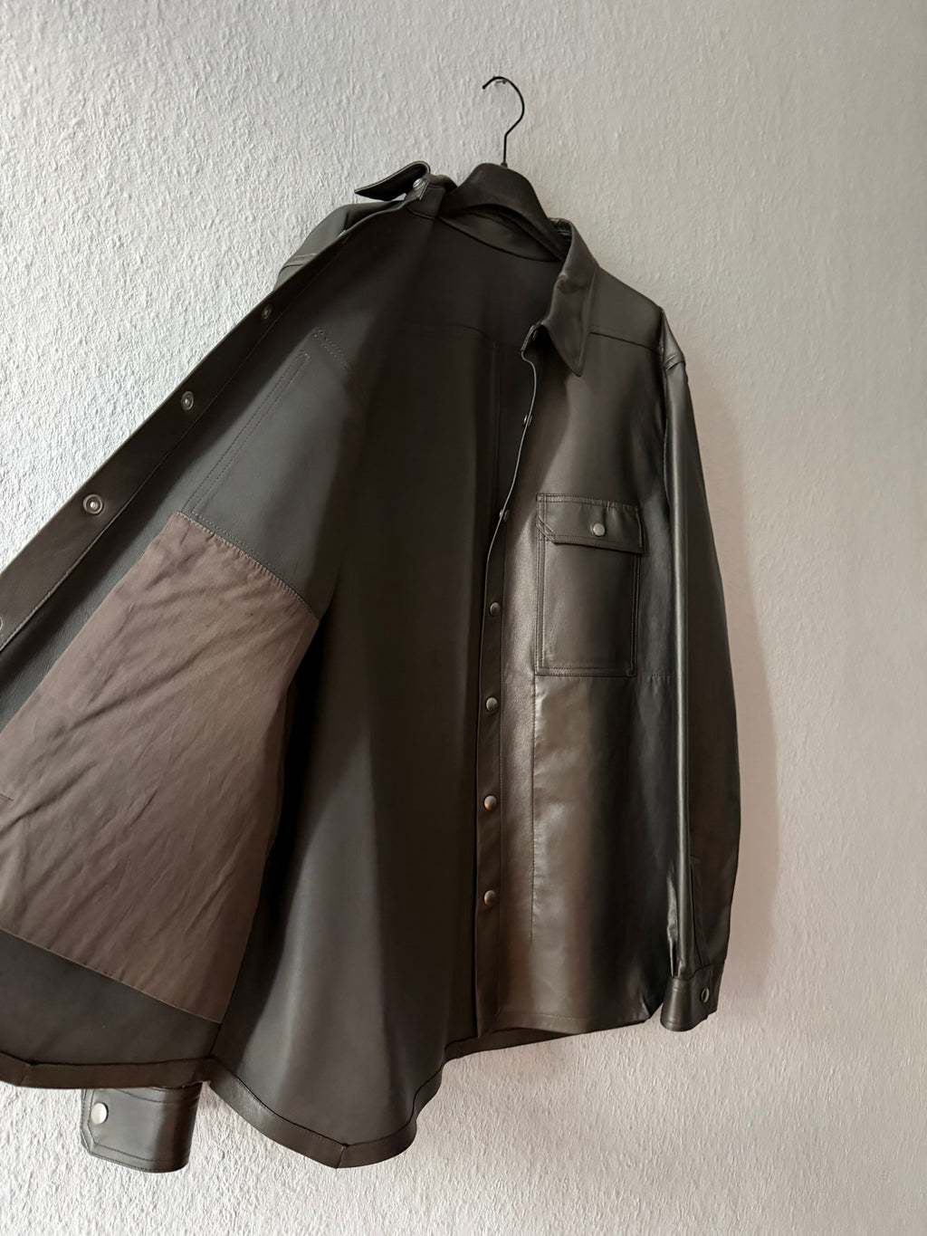 S/S 23 "LIDO" Gunmetal Lamb Leather Shirt Jacket Rick Owens IT54/L