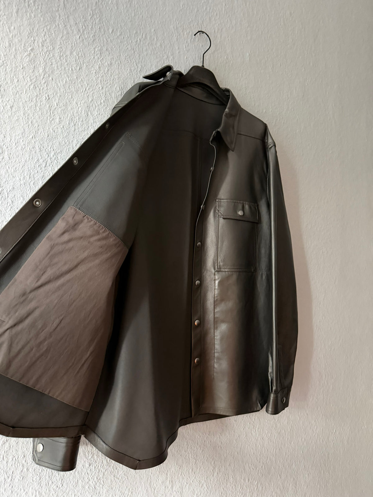 S/S 23 "LIDO" Gunmetal Lamb Leather Shirt Jacket Rick Owens IT54/L