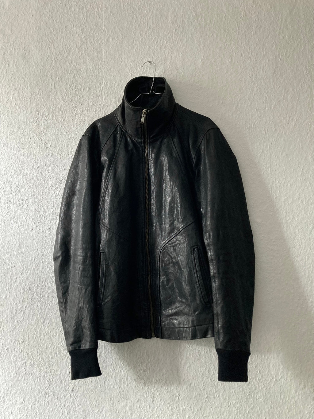 F/W 09 CRUST Hammered Lamb Leather Intarsia High-Neck Jacket in Black