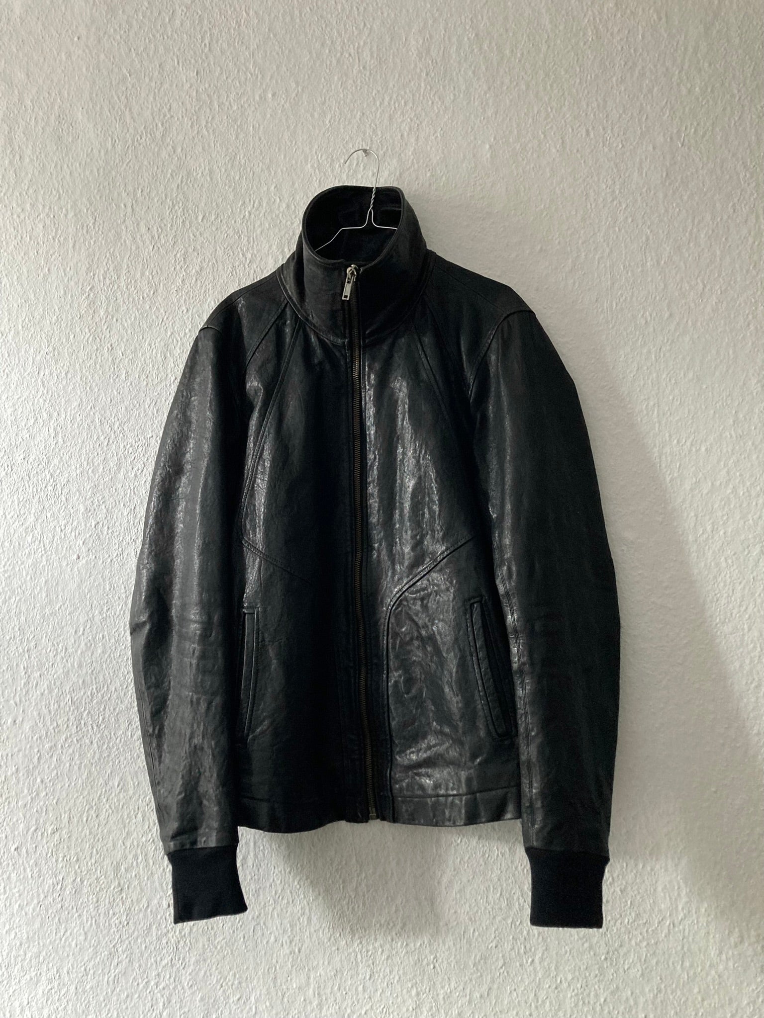 F/W 09 CRUST Hammered Lamb Leather Intarsia High-Neck Jacket in Black