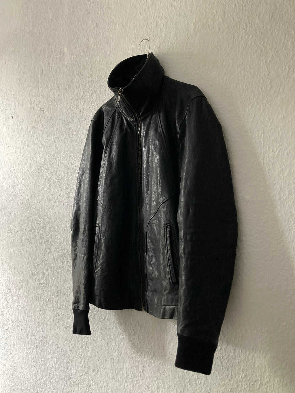 F/W 09 CRUST Hammered Lamb Leather Intarsia High-Neck Jacket in Black