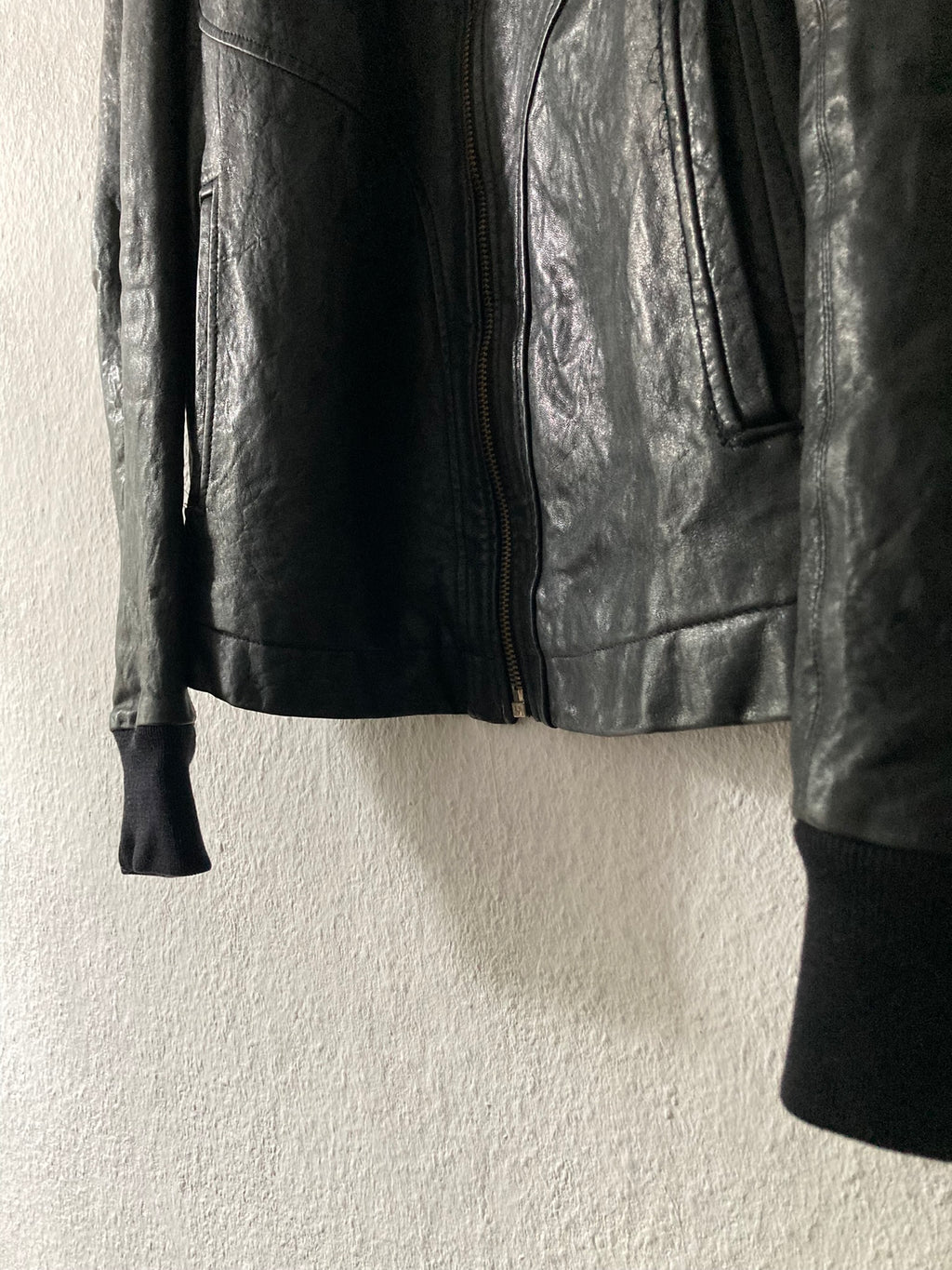 F/W 09 CRUST Hammered Lamb Leather Intarsia High-Neck Jacket in Black