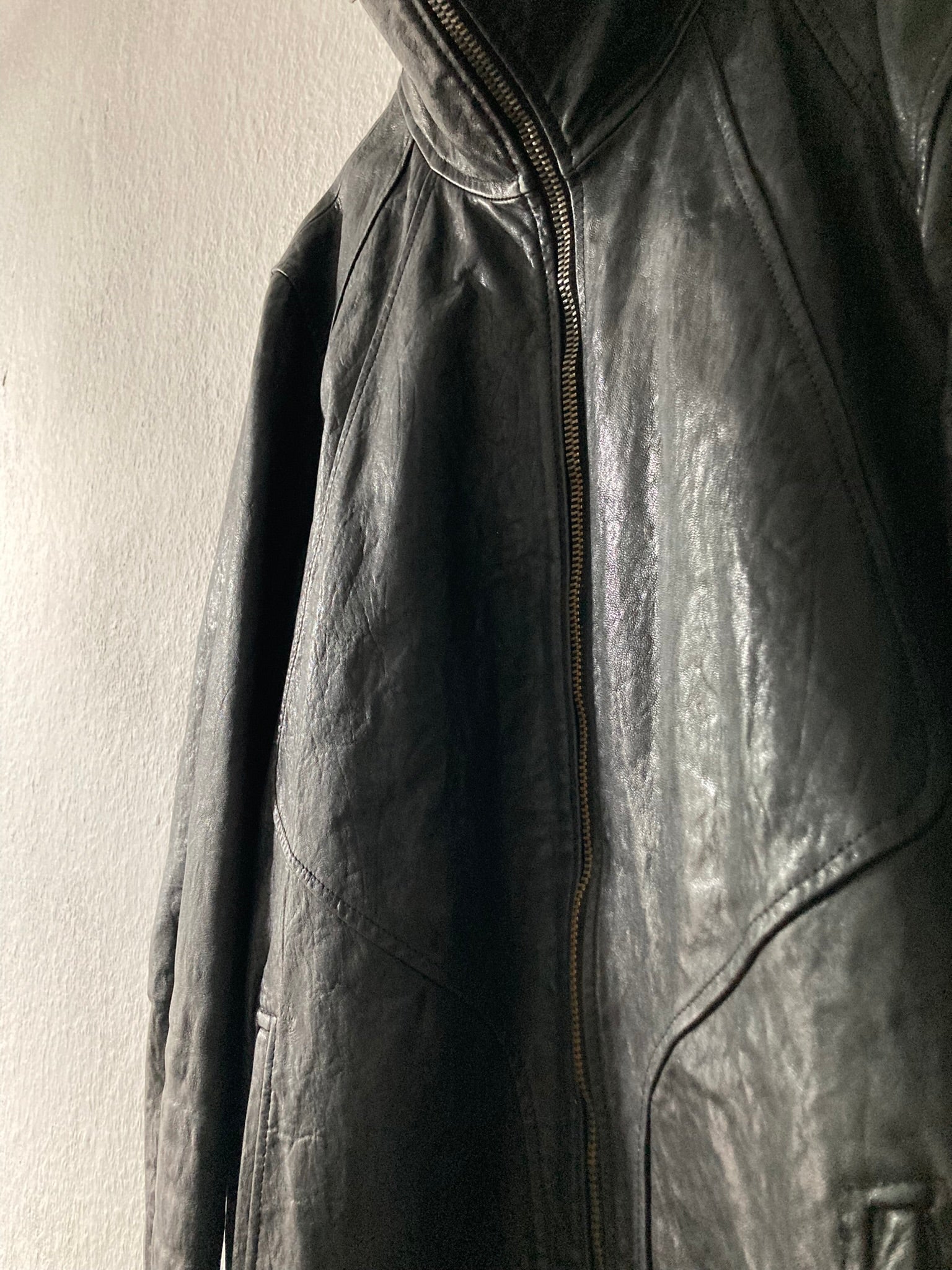 F/W 09 CRUST Hammered Lamb Leather Intarsia High-Neck Jacket in Black