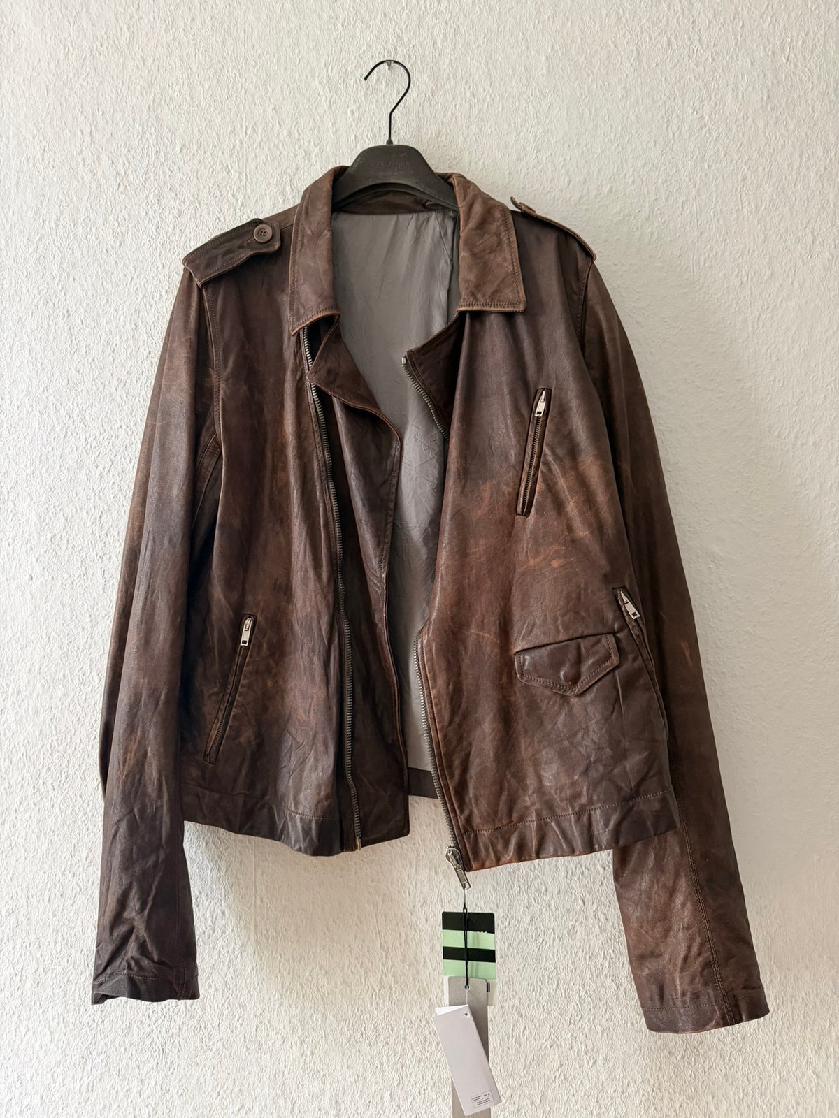 S/S 07 "DRAKE" Hammered Calf Leather Stooges Jacket in Dust Rick Owens XL