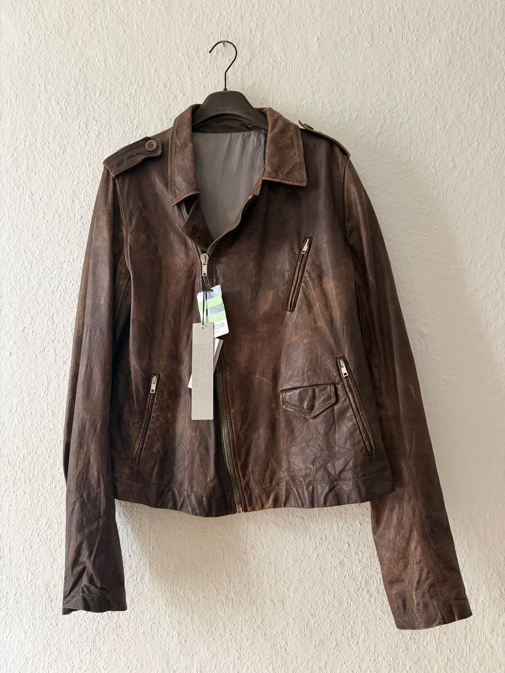 S/S 07 "DRAKE" Hammered Calf Leather Stooges Jacket in Dust Rick Owens XL