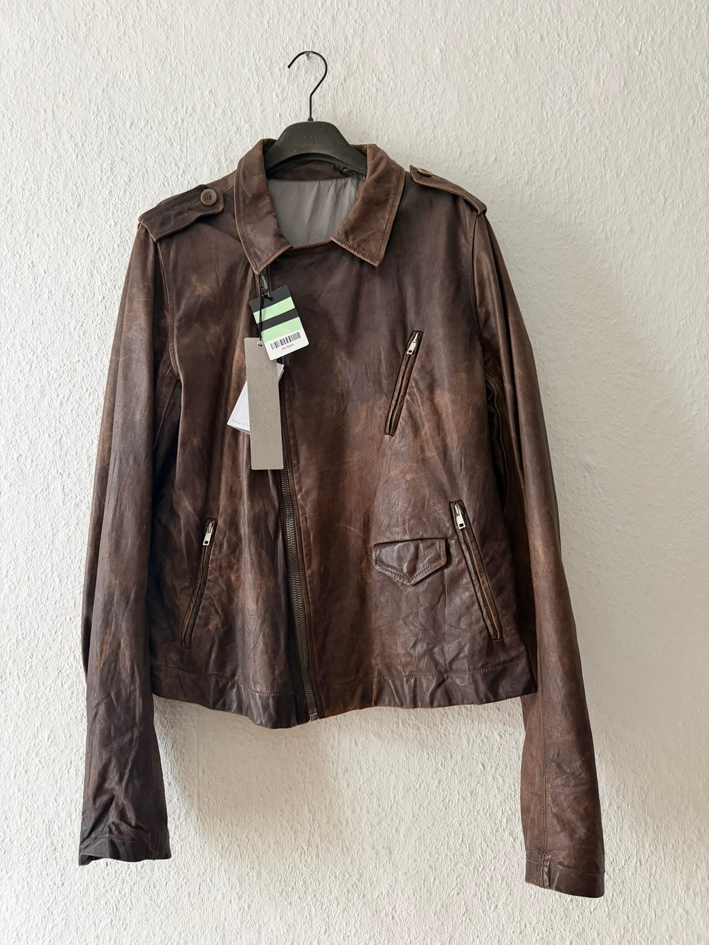 S/S 07 "DRAKE" Hammered Calf Leather Stooges Jacket in Dust Rick Owens XL