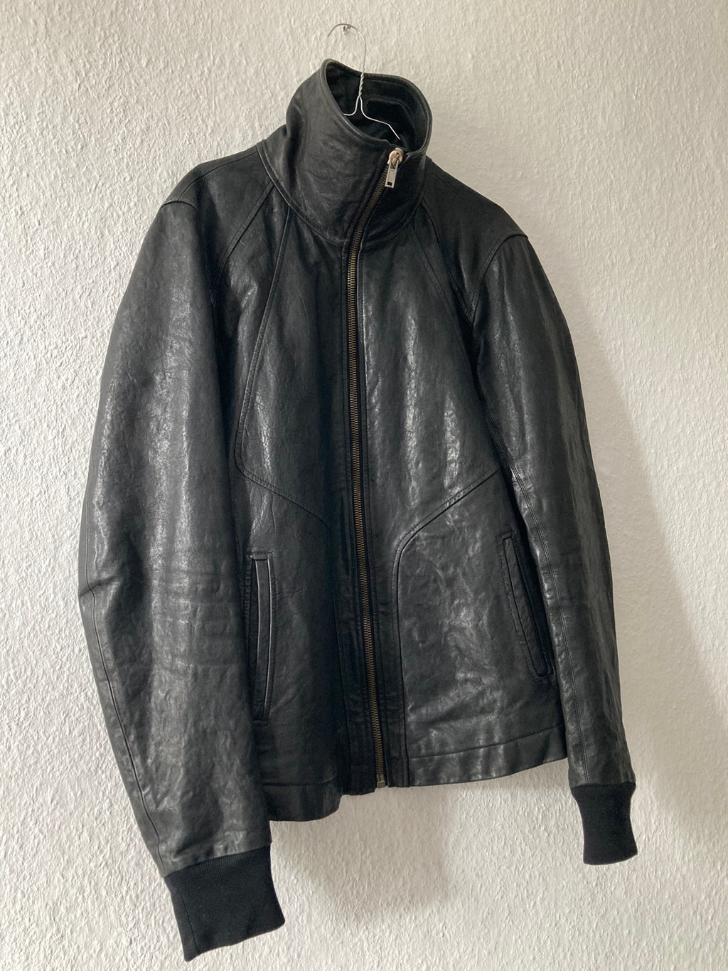 F/W 09 CRUST Hammered Lamb Leather Intarsia High-Neck Jacket in Black