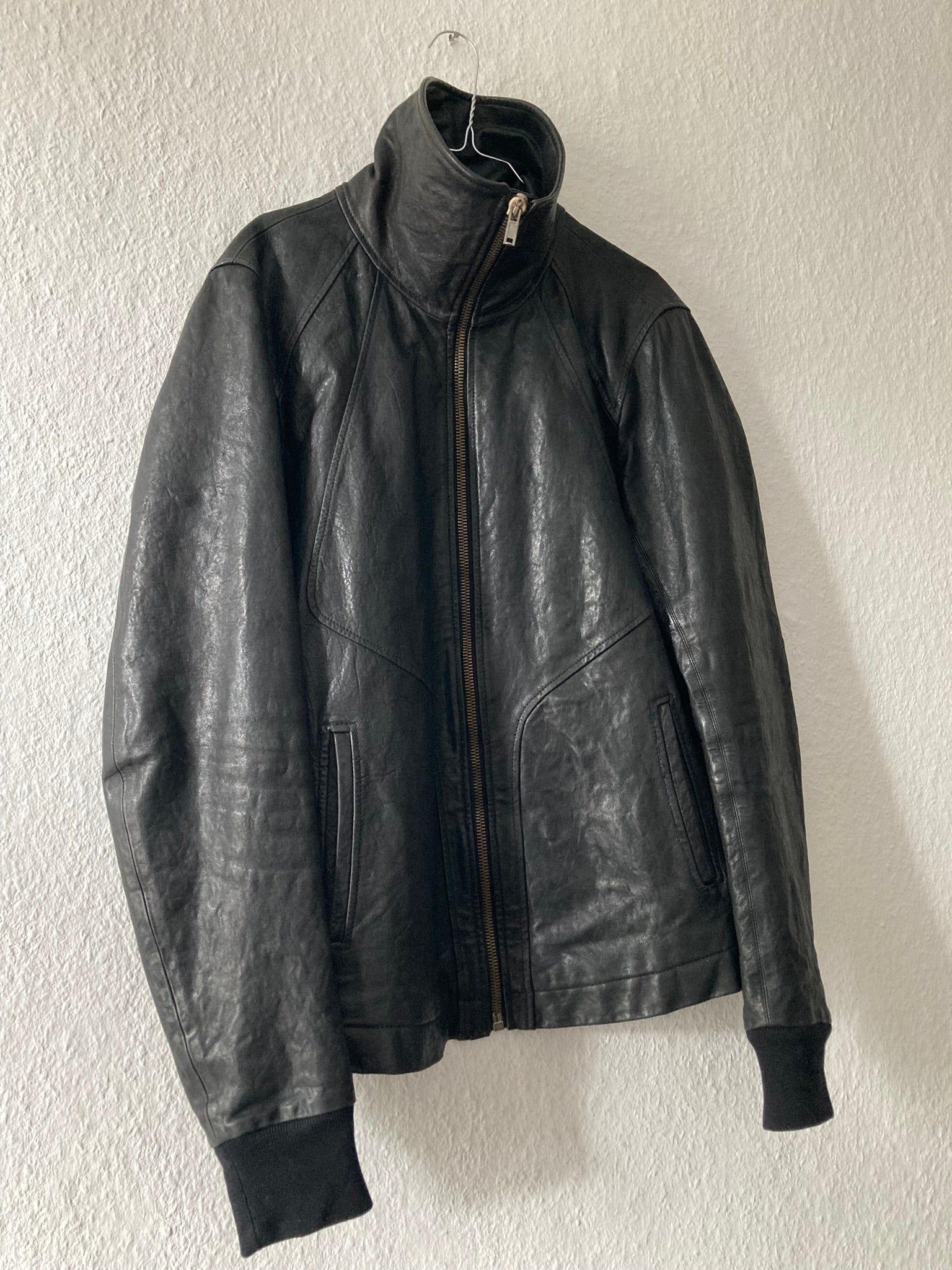 F/W 09 CRUST Hammered Lamb Leather Intarsia High-Neck Jacket in Black