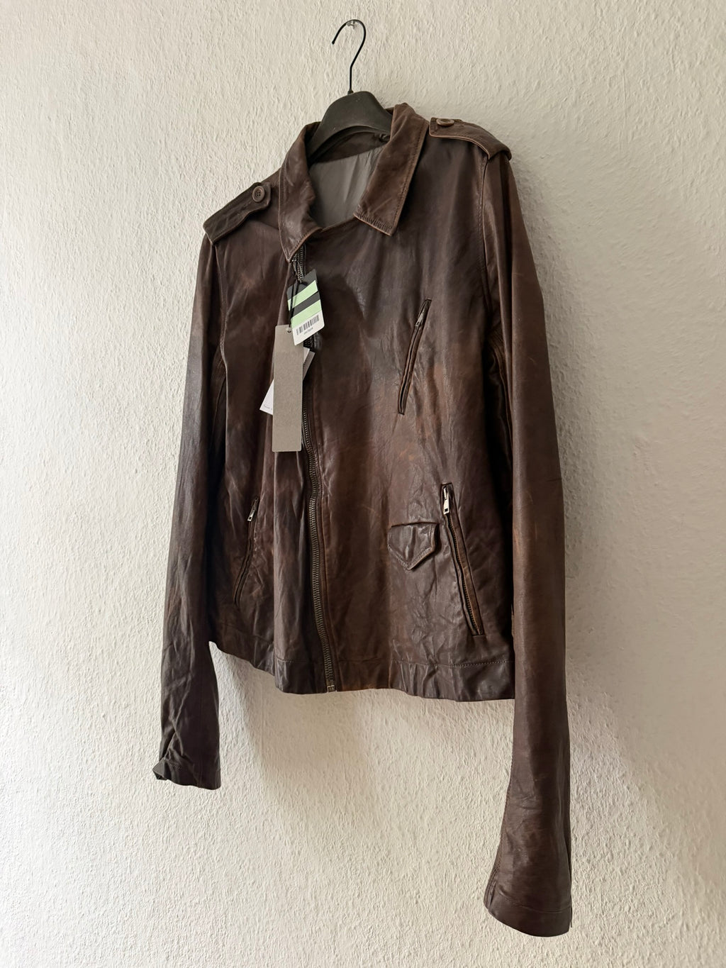S/S 07 "DRAKE" Hammered Calf Leather Stooges Jacket in Dust Rick Owens XL