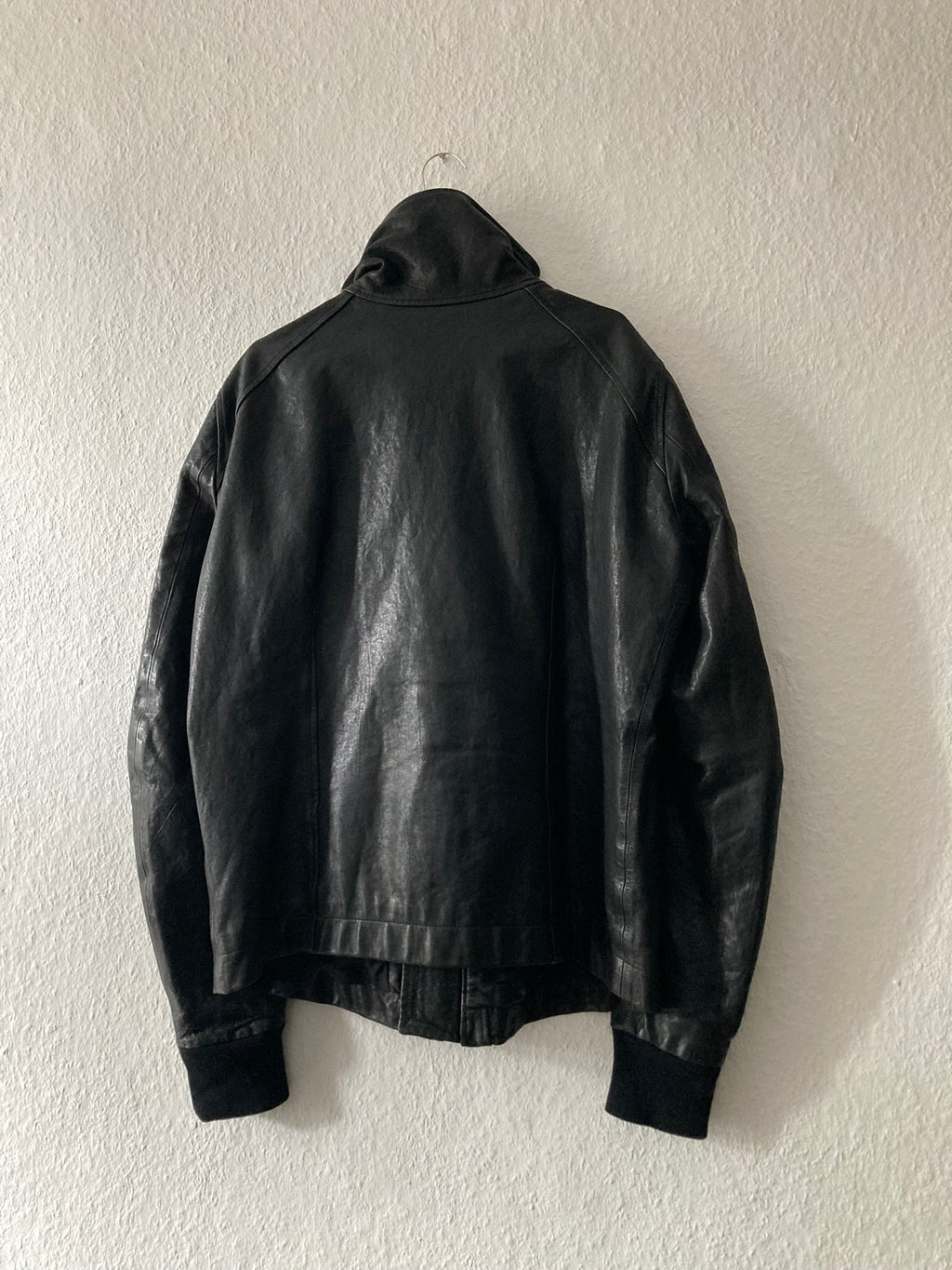 F/W 09 CRUST Hammered Lamb Leather Intarsia High-Neck Jacket in Black