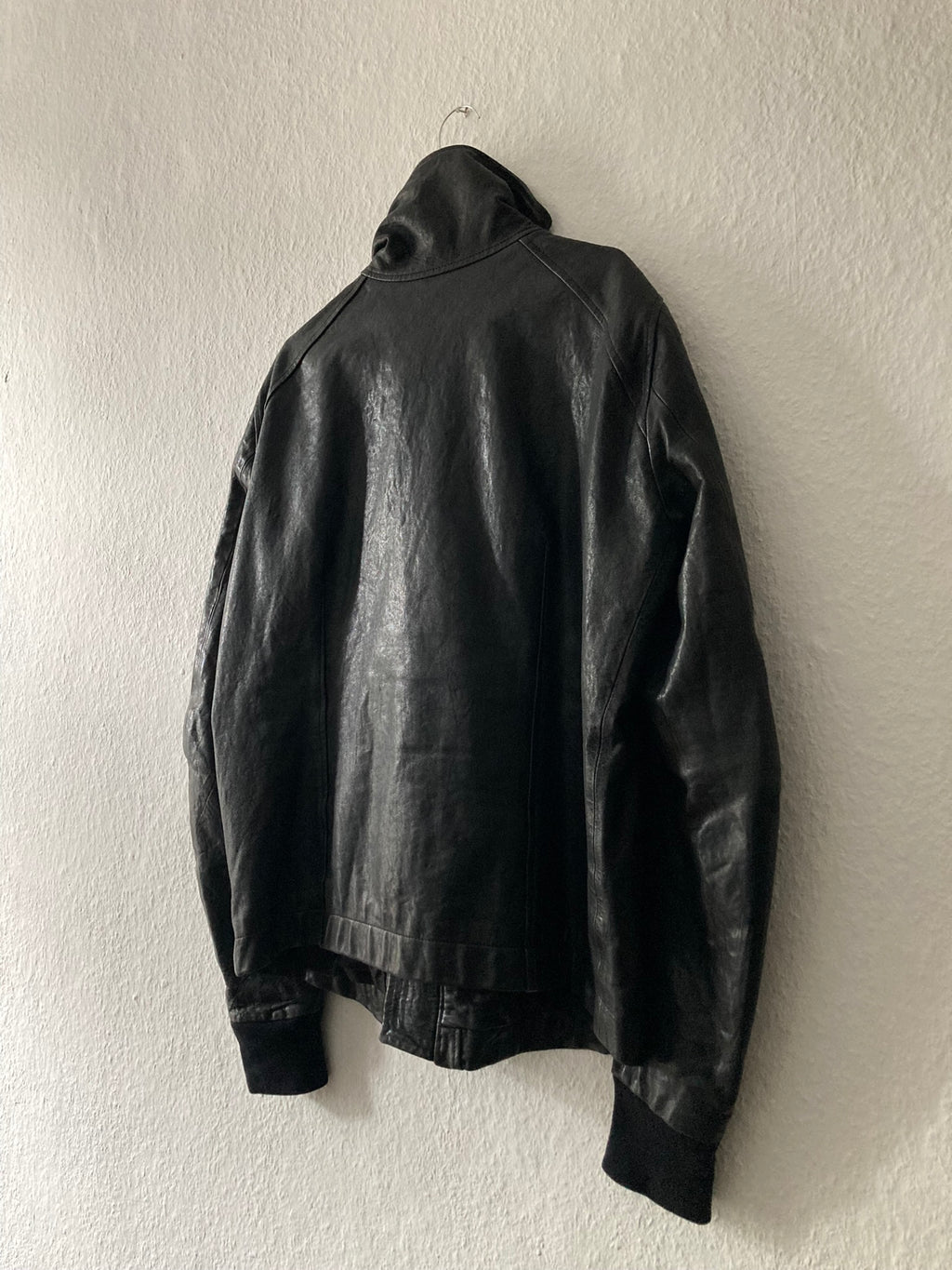 F/W 09 CRUST Hammered Lamb Leather Intarsia High-Neck Jacket in Black