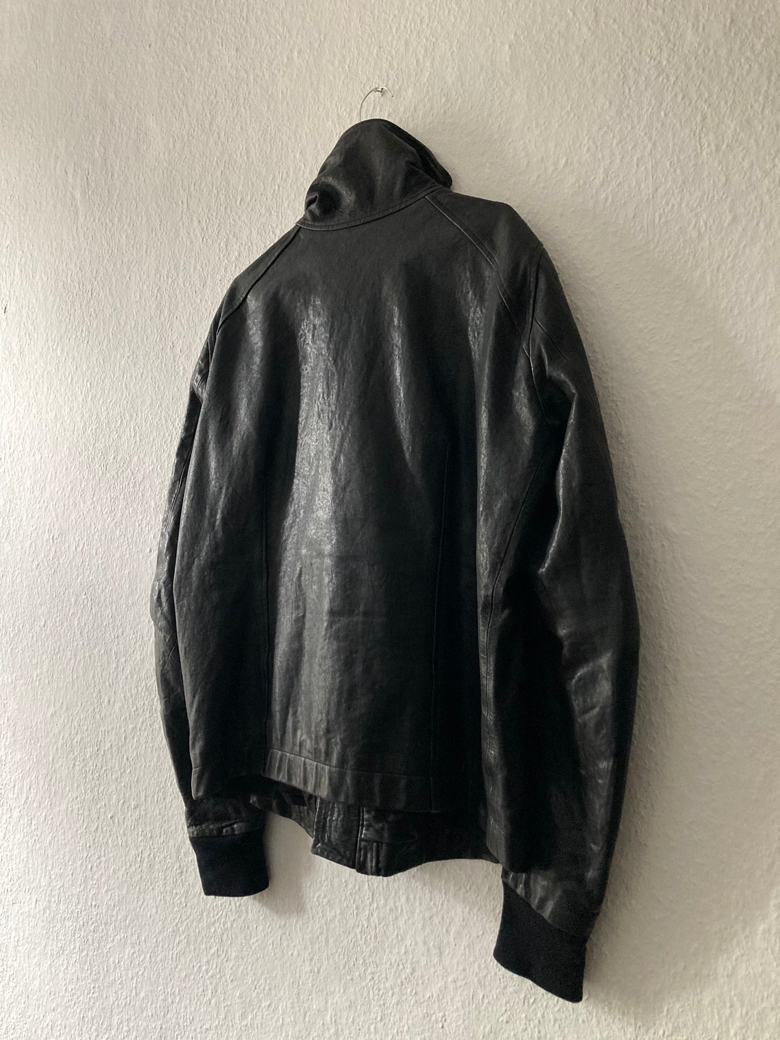 F/W 09 CRUST Hammered Lamb Leather Intarsia High-Neck Jacket in Black