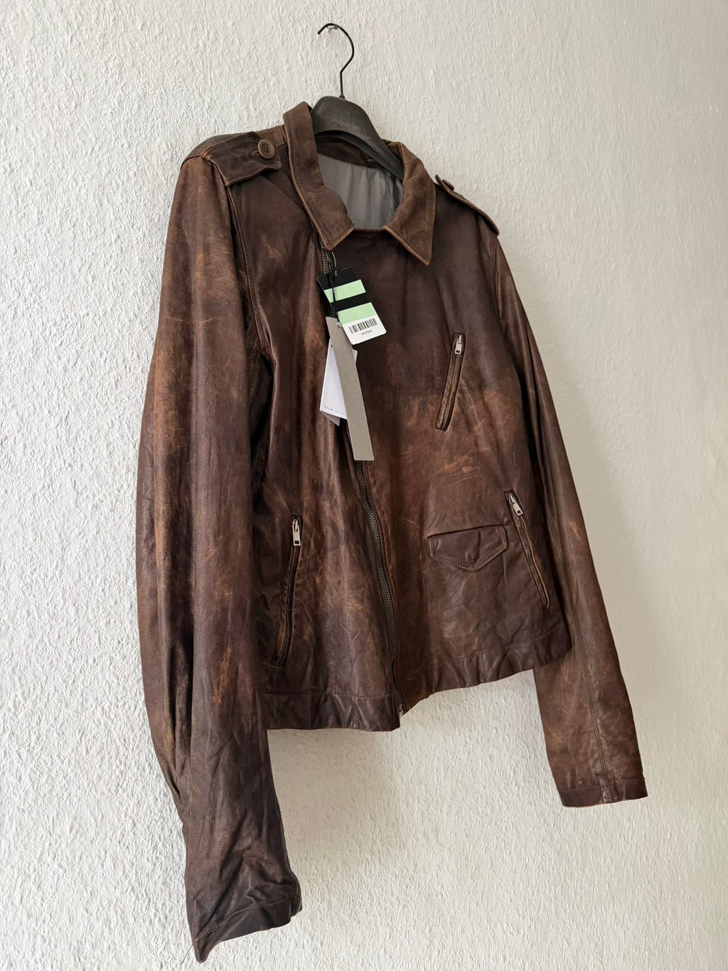 S/S 07 "DRAKE" Hammered Calf Leather Stooges Jacket in Dust Rick Owens XL