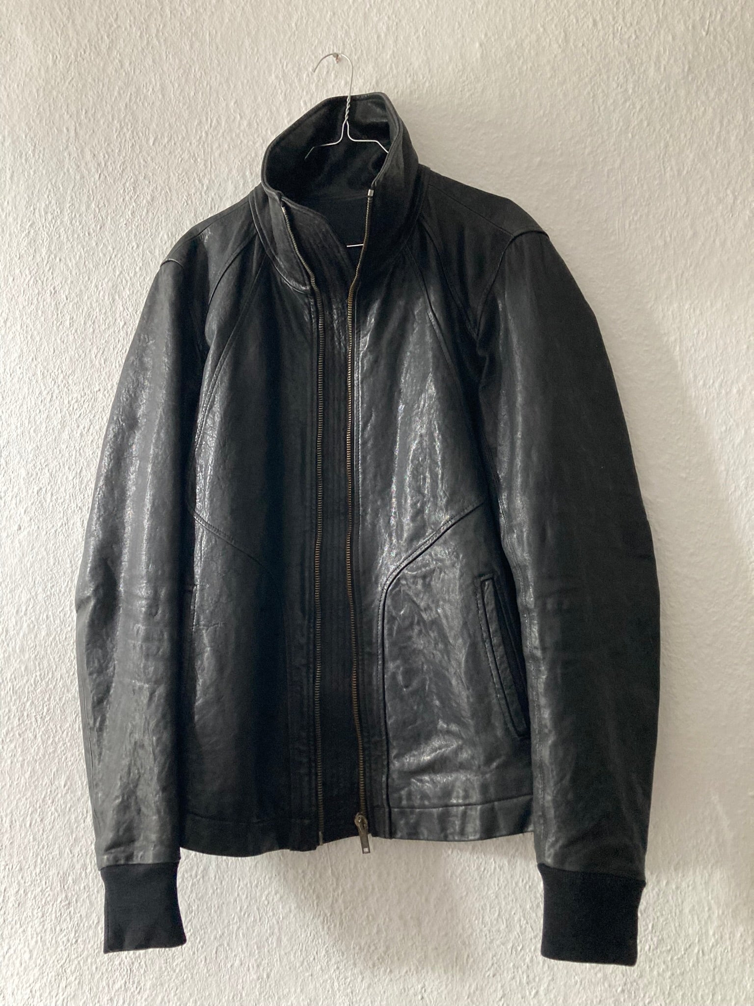 F/W 09 CRUST Hammered Lamb Leather Intarsia High-Neck Jacket in Black