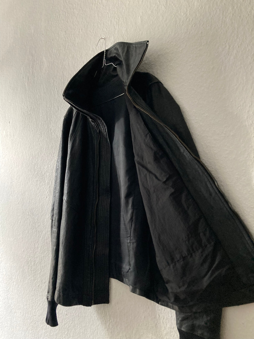 F/W 09 CRUST Hammered Lamb Leather Intarsia High-Neck Jacket in Black