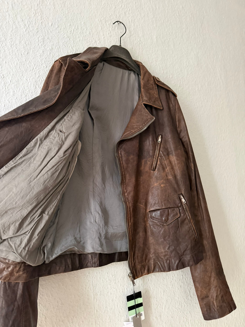 S/S 07 "DRAKE" Hammered Calf Leather Stooges Jacket in Dust Rick Owens XL