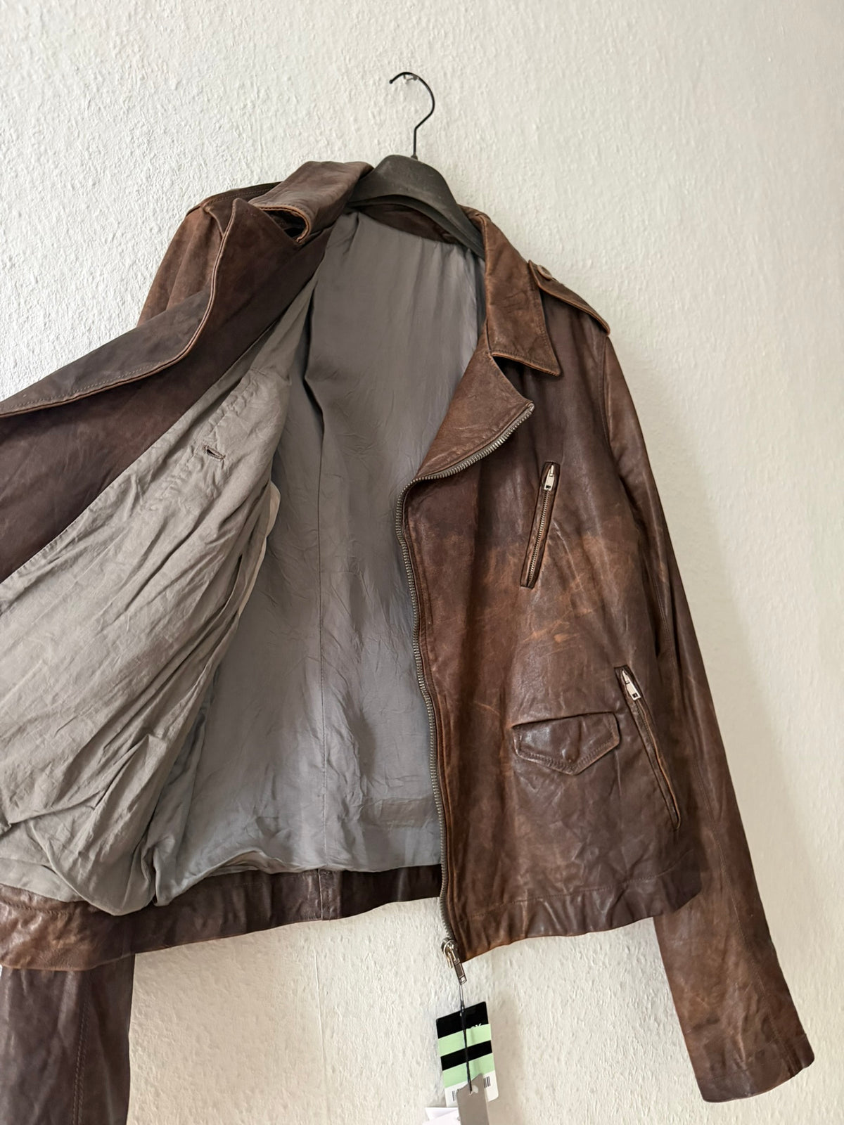 S/S 07 "DRAKE" Hammered Calf Leather Stooges Jacket in Dust Rick Owens XL