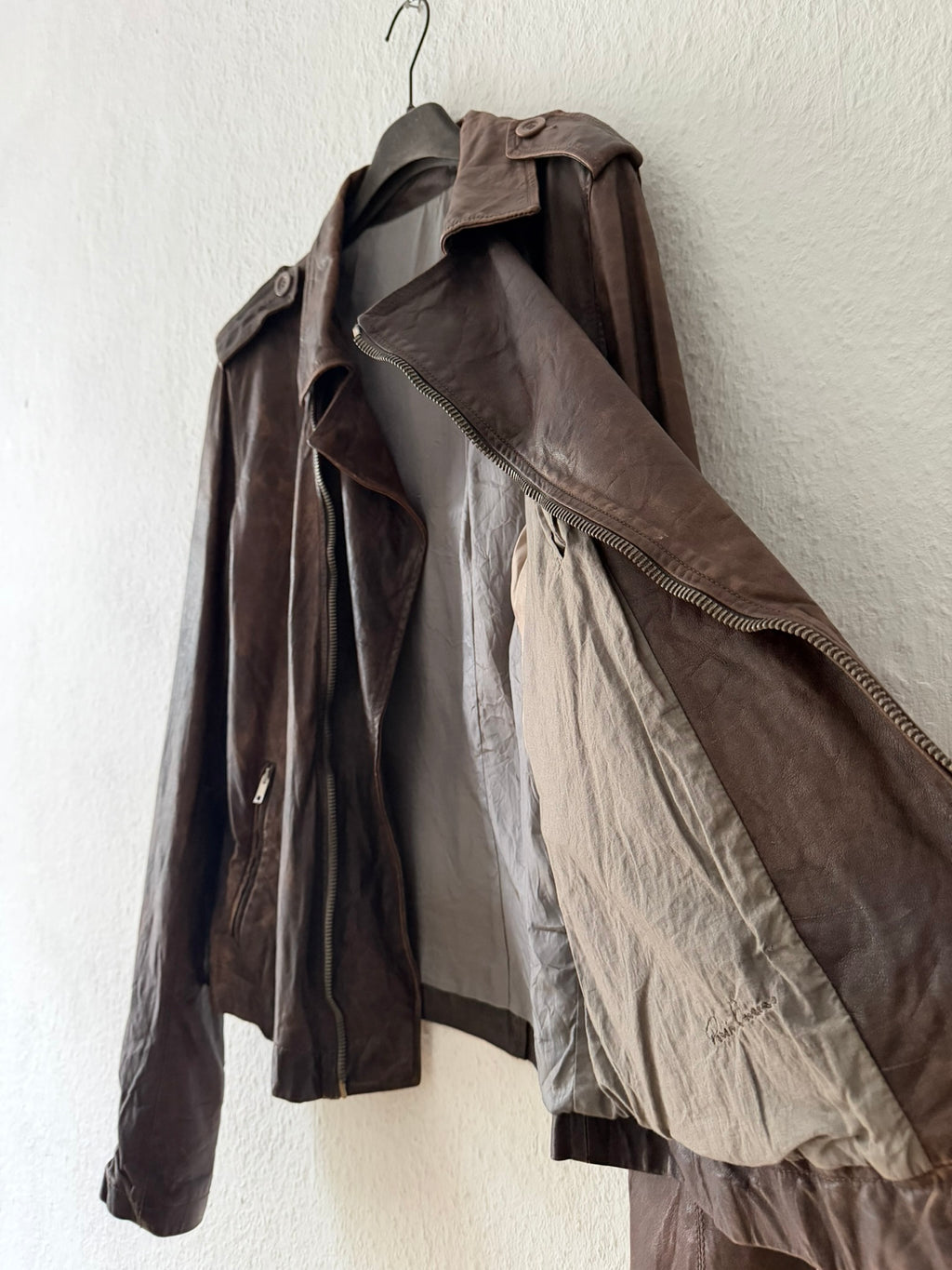 S/S 07 "DRAKE" Hammered Calf Leather Stooges Jacket in Dust Rick Owens XL