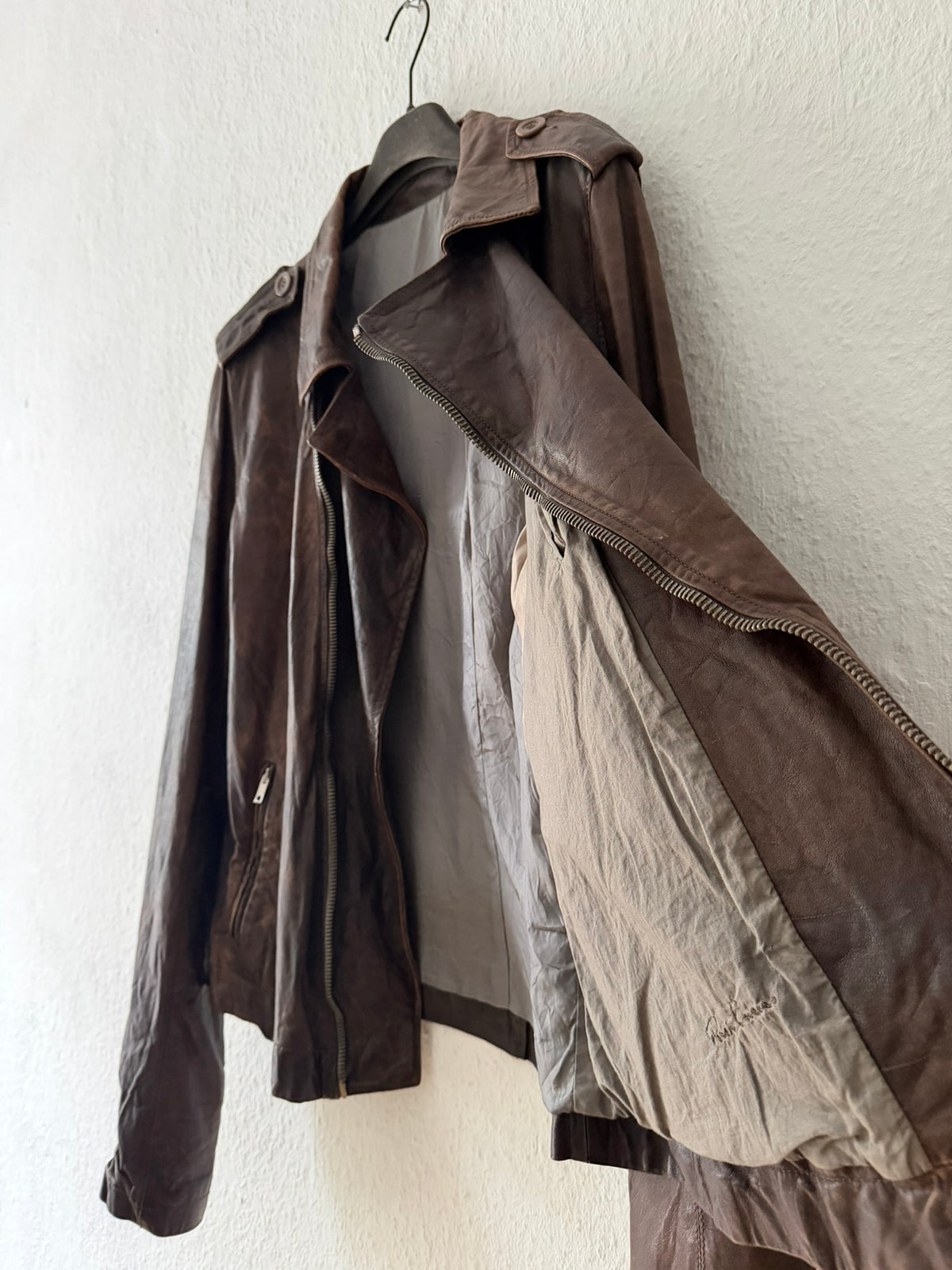 S/S 07 "DRAKE" Hammered Calf Leather Stooges Jacket in Dust Rick Owens XL