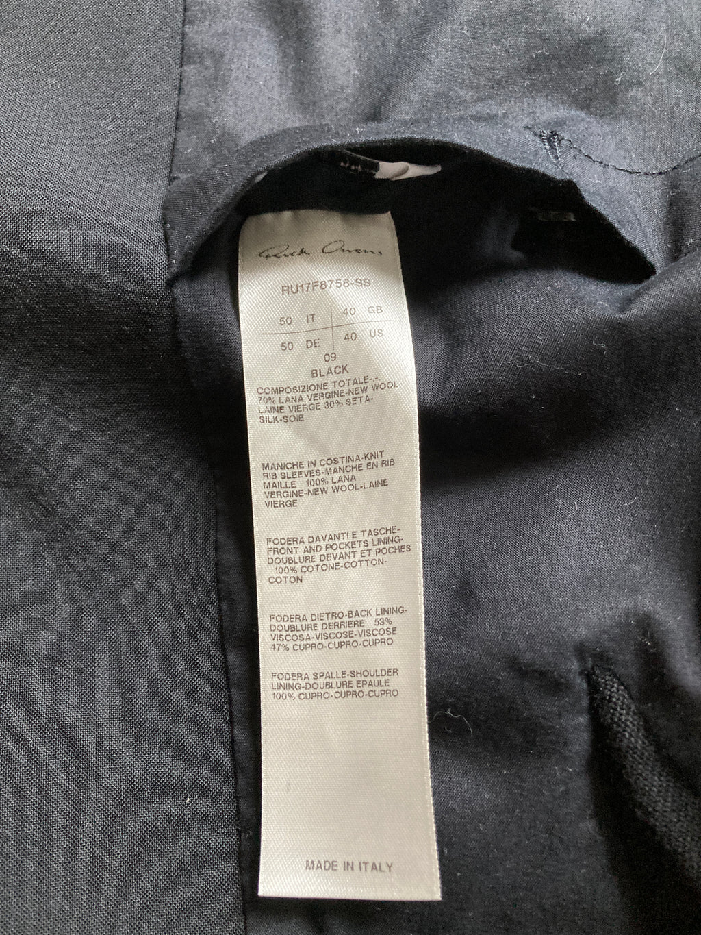 F/W 17 “GLITTER” Black Weakling Wool & Silk Blazer Rick Owens IT50/M