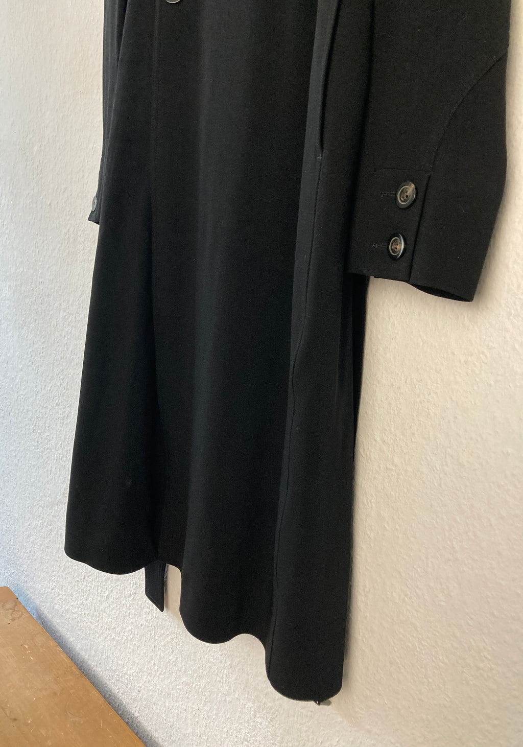 F/W 18 "SISYPHUS" Double-Breasted Hooded Wool & Viscose Trench Coat in Black