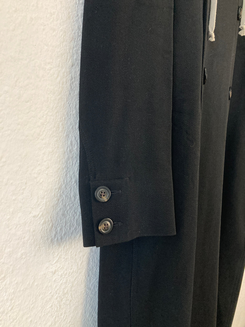 F/W 18 "SISYPHUS" Double-Breasted Hooded Wool & Viscose Trench Coat in Black