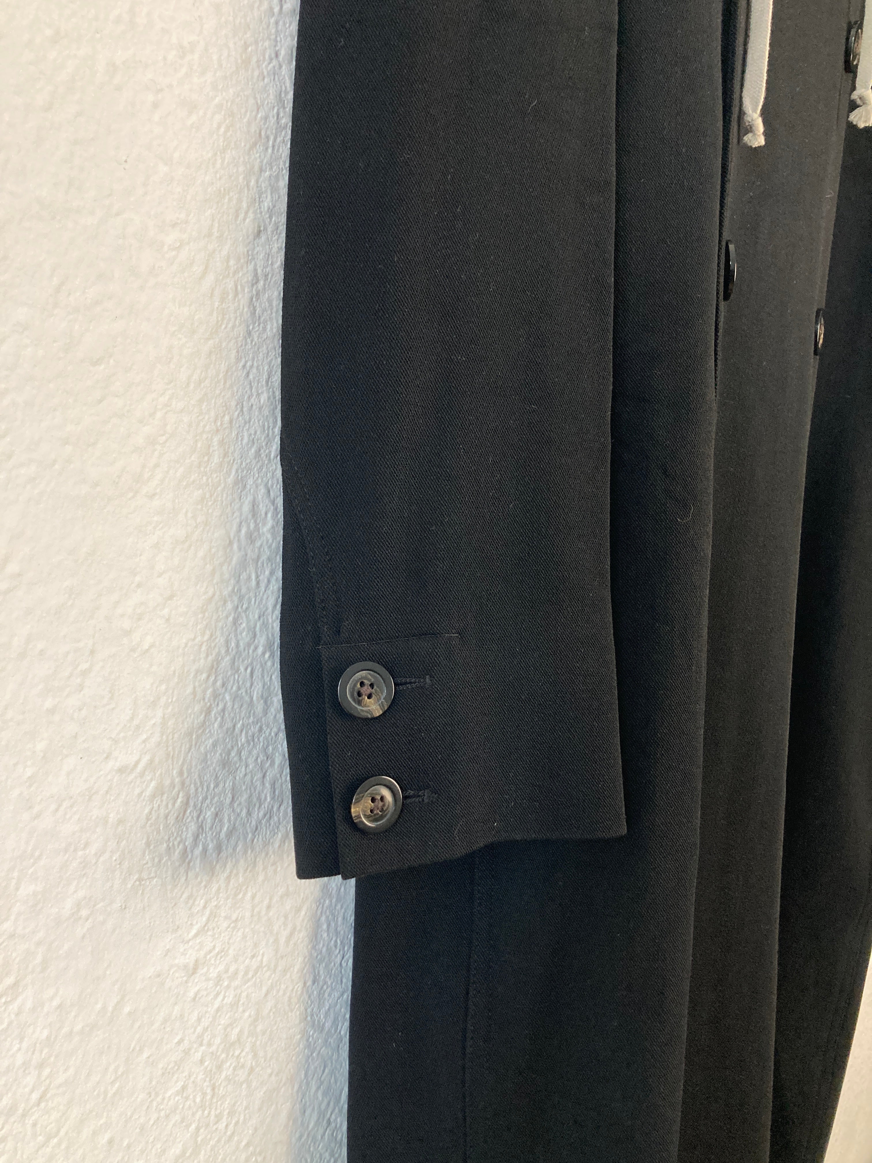 F/W 18 "SISYPHUS" Double-Breasted Hooded Wool & Viscose Trench Coat in Black