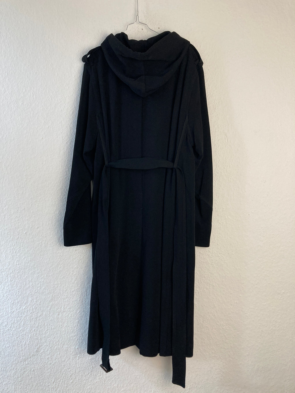 F/W 18 "SISYPHUS" Double-Breasted Hooded Wool & Viscose Trench Coat in Black