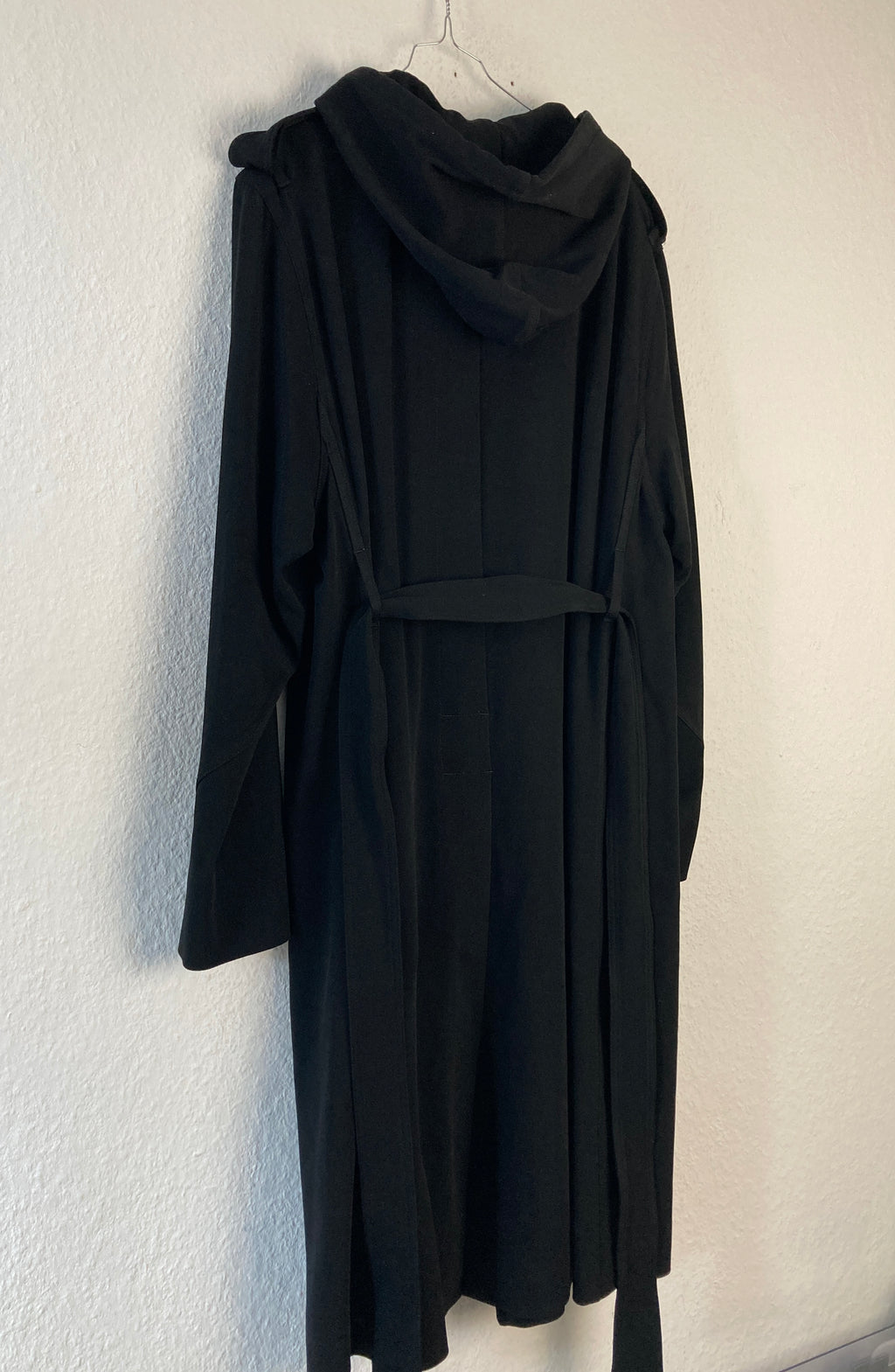 F/W 18 "SISYPHUS" Double-Breasted Hooded Wool & Viscose Trench Coat in Black