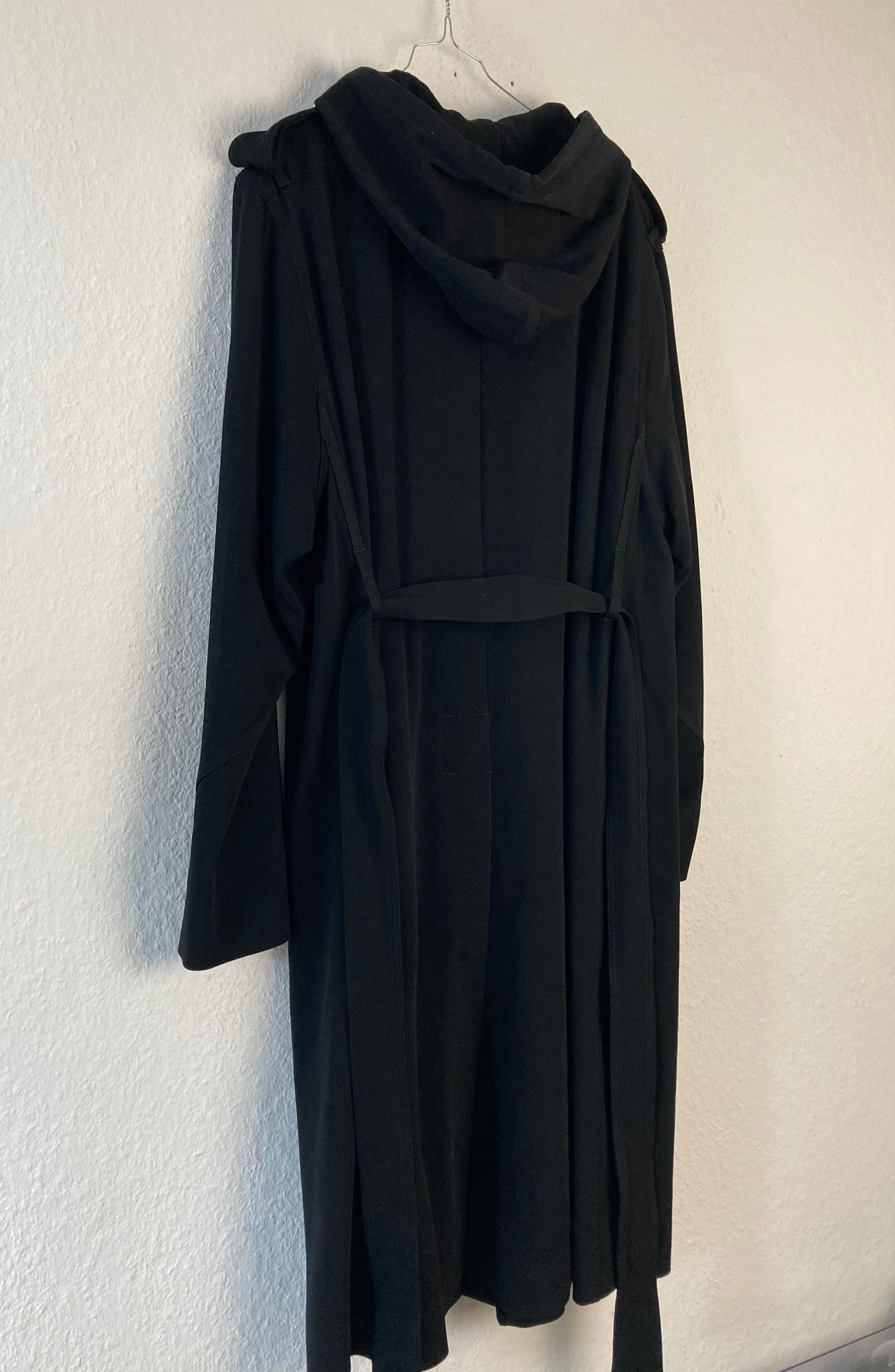 F/W 18 "SISYPHUS" Double-Breasted Hooded Wool & Viscose Trench Coat in Black