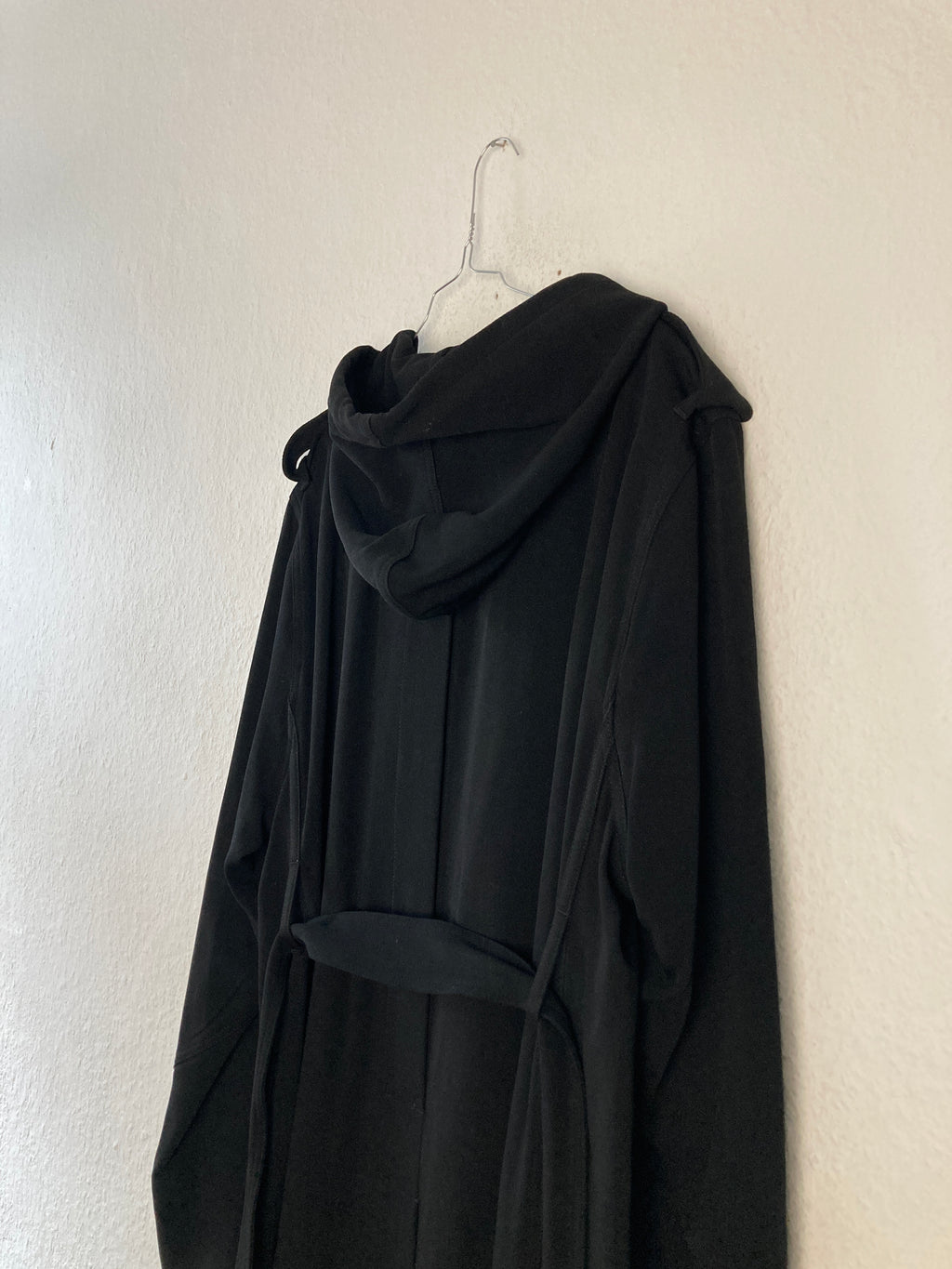 F/W 18 "SISYPHUS" Double-Breasted Hooded Wool & Viscose Trench Coat in Black