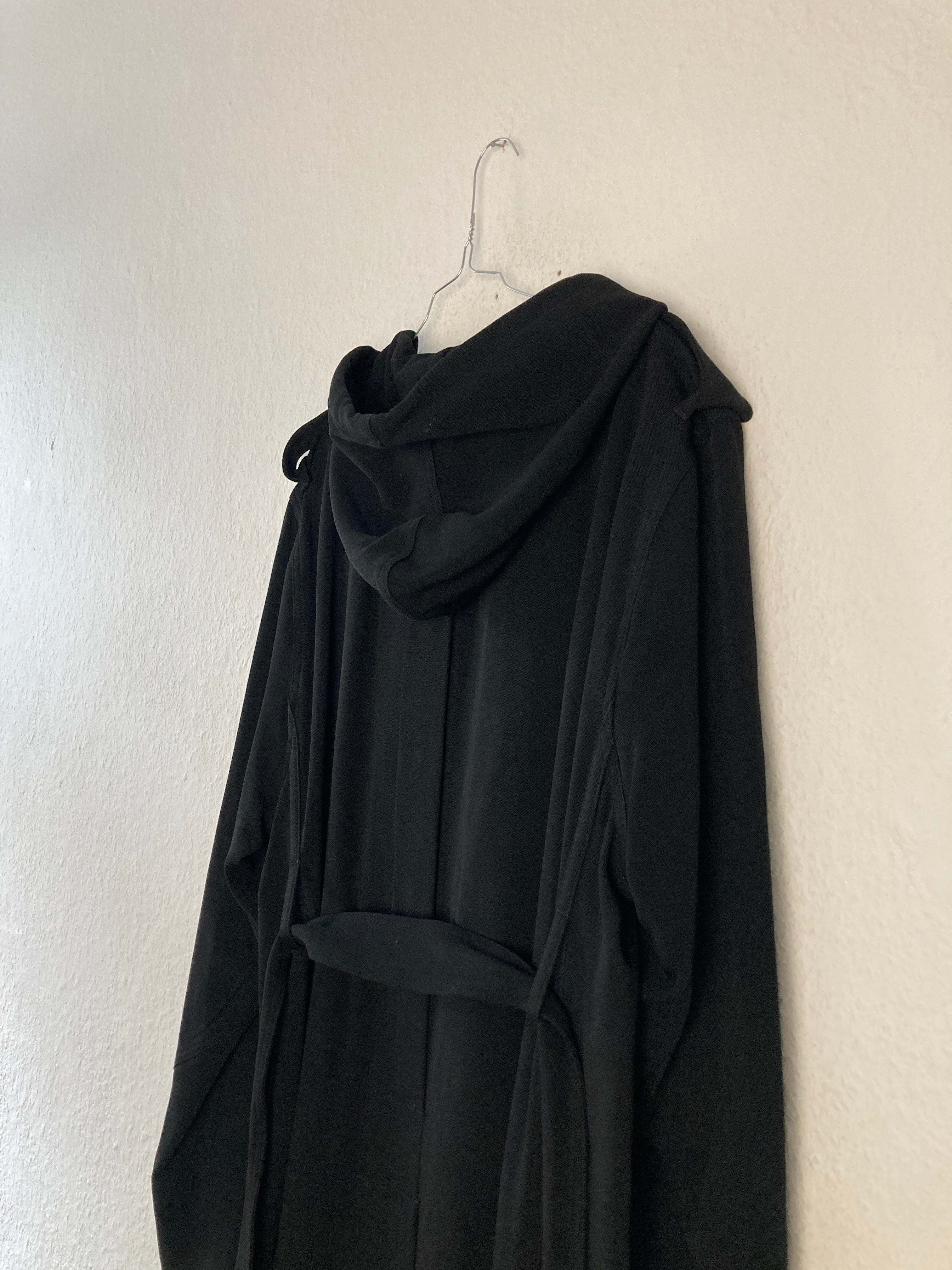 F/W 18 "SISYPHUS" Double-Breasted Hooded Wool & Viscose Trench Coat in Black