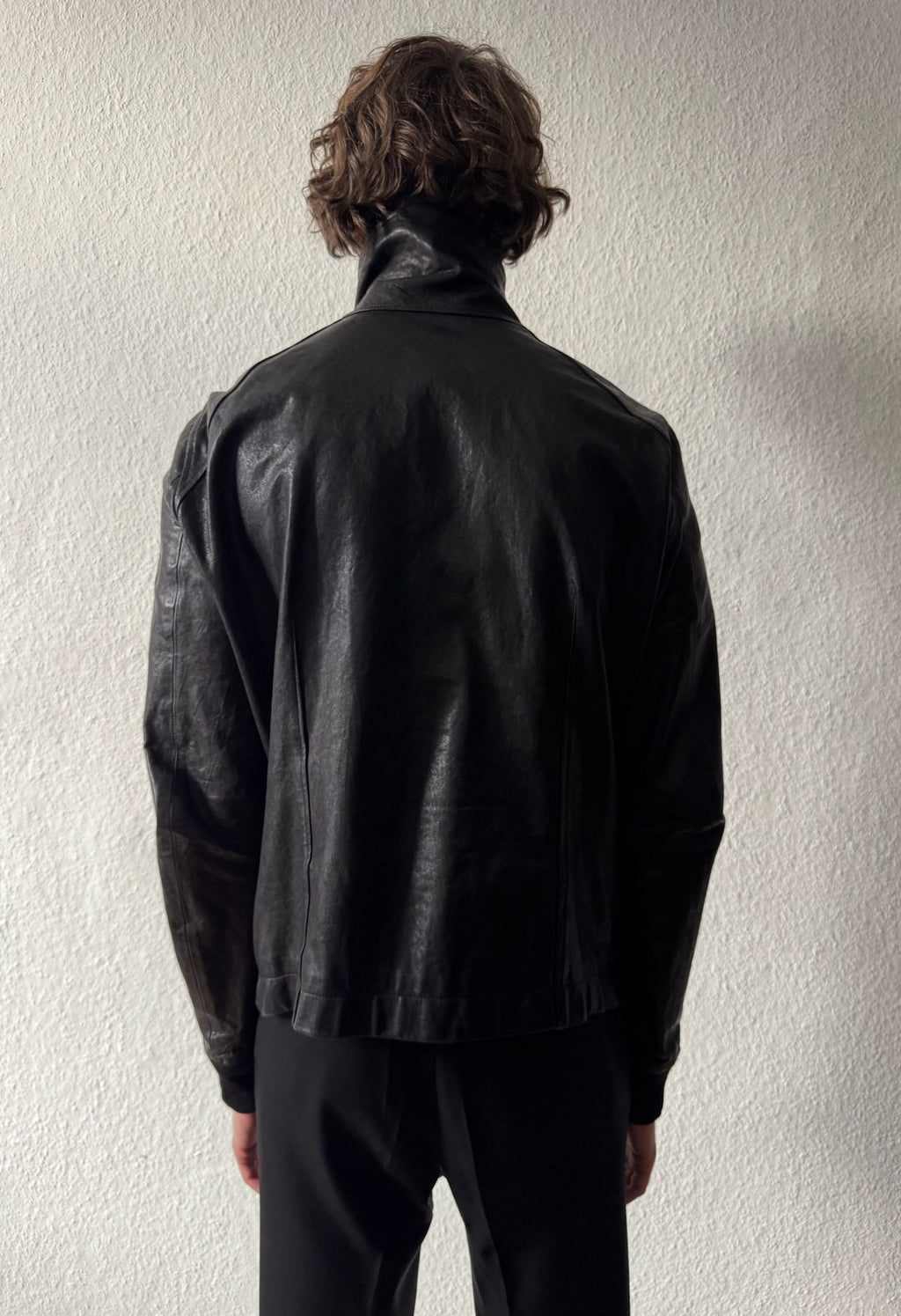 F/W 09 CRUST Hammered Lamb Leather Intarsia High-Neck Jacket in Black