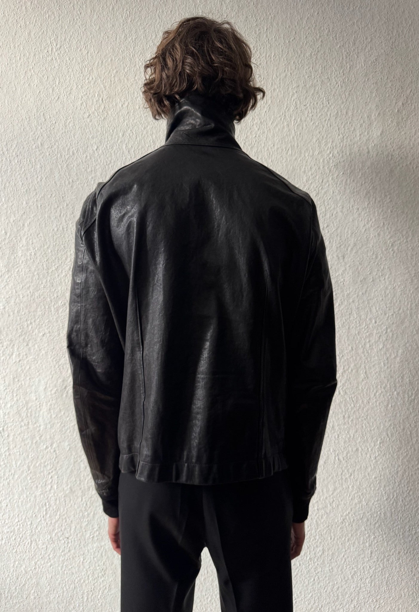 F/W 09 CRUST Hammered Lamb Leather Intarsia High-Neck Jacket in Black