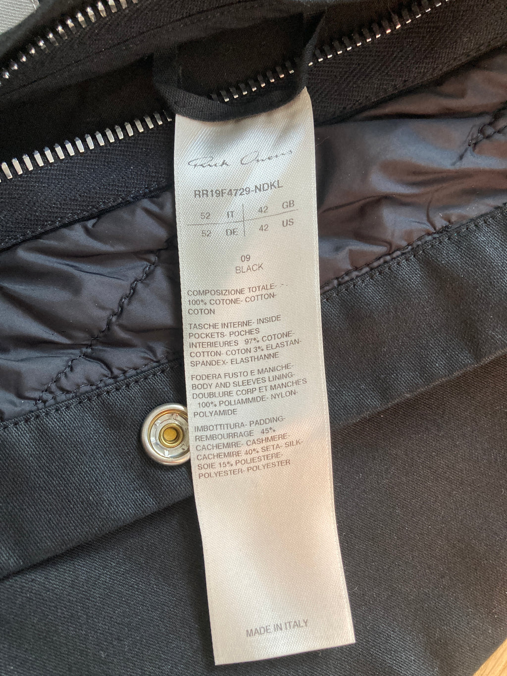 F/W 19 “LARRY” Cashmere & Silk Lined Shirt Jacket Rick Owens IT52/L