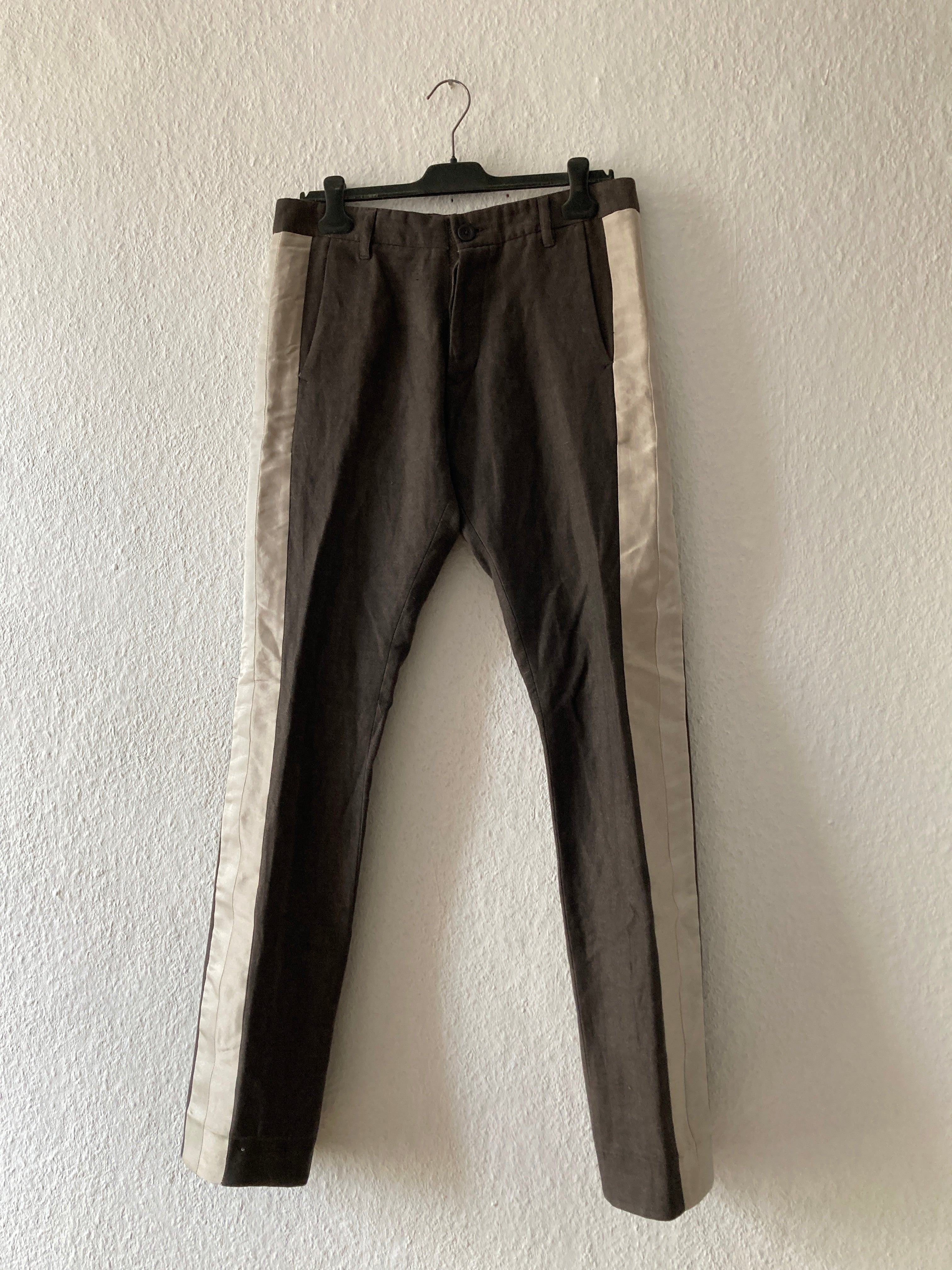 F/W 06 "DUSTULATOR" Striped Brown Runway Linen & Cotton Pants M Rick Owens