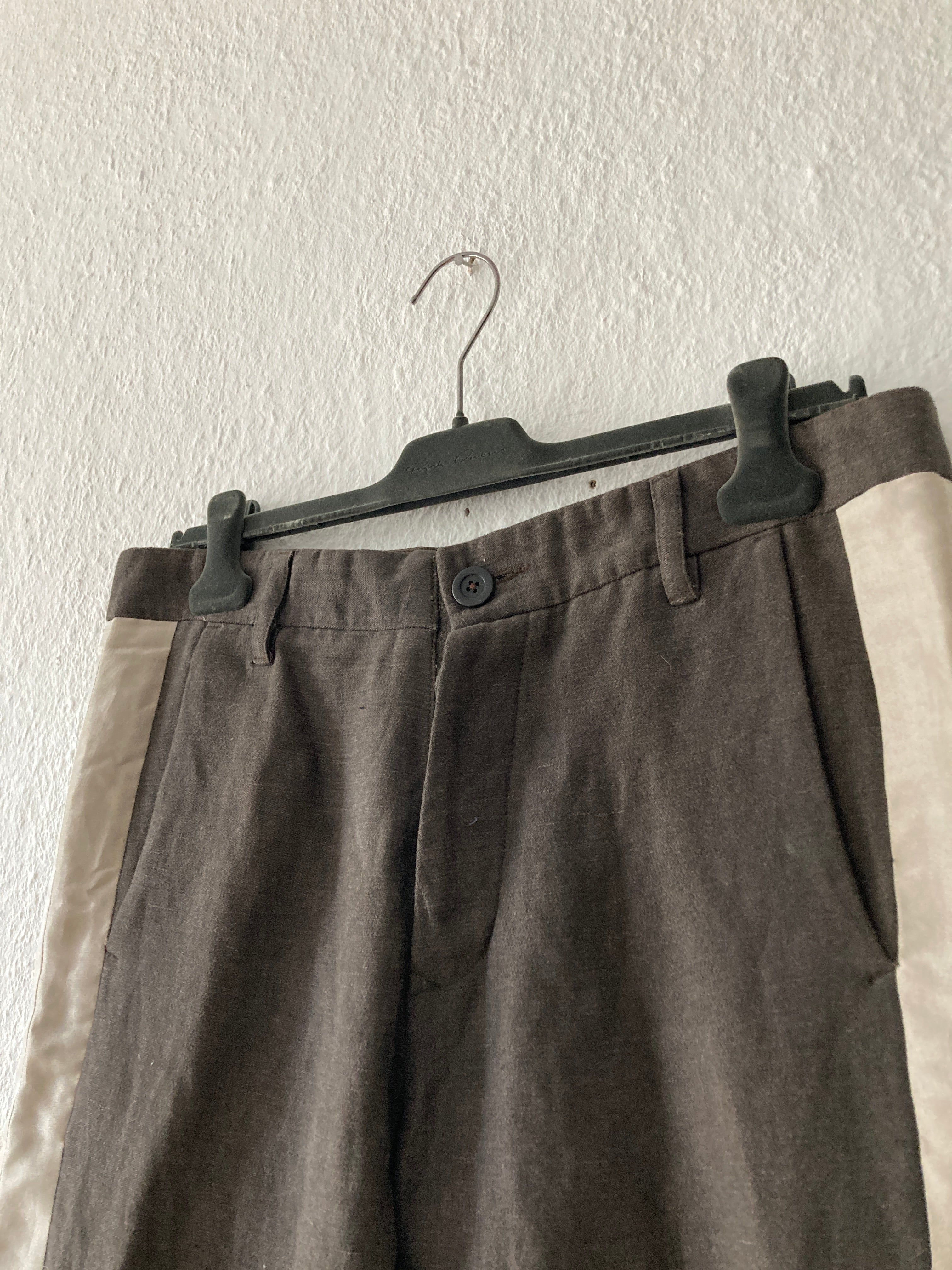 F/W 06 "DUSTULATOR" Striped Brown Runway Linen & Cotton Pants M Rick Owens