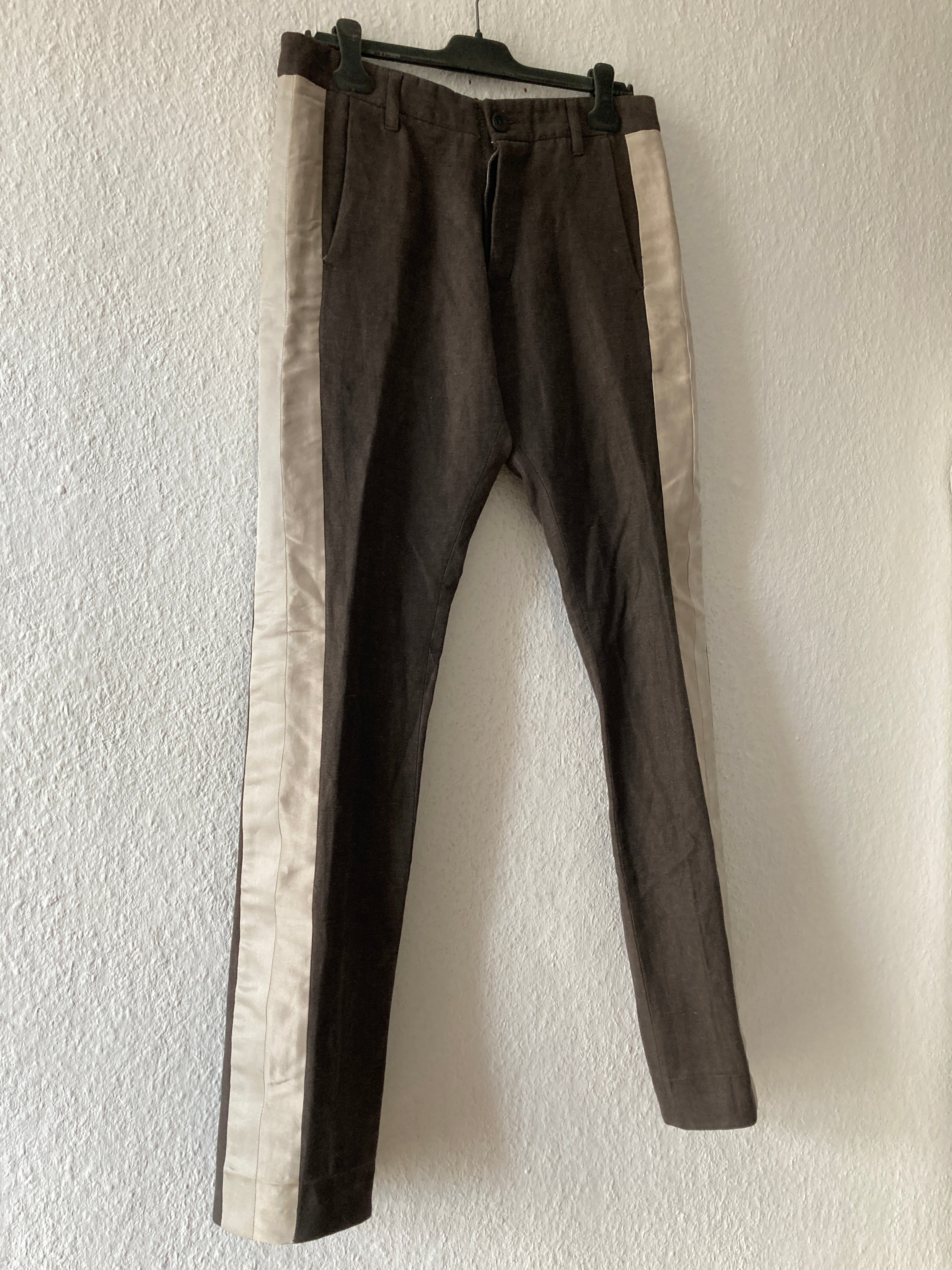 F/W 06 "DUSTULATOR" Striped Brown Runway Linen & Cotton Pants M Rick Owens