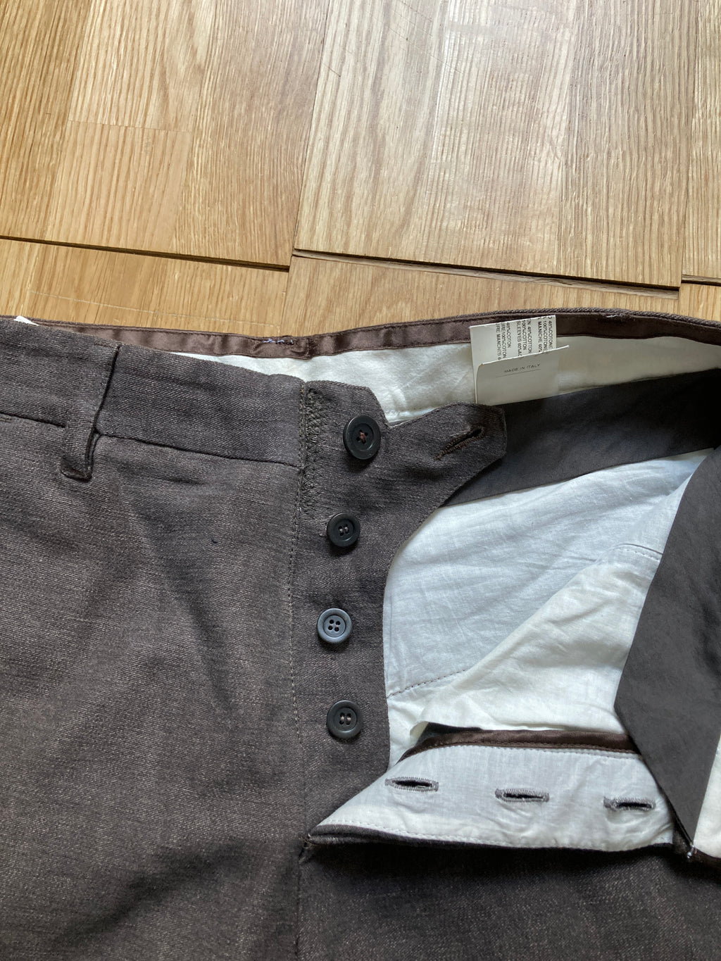 F/W 06 "DUSTULATOR" Striped Brown Runway Linen & Cotton Pants M Rick Owens