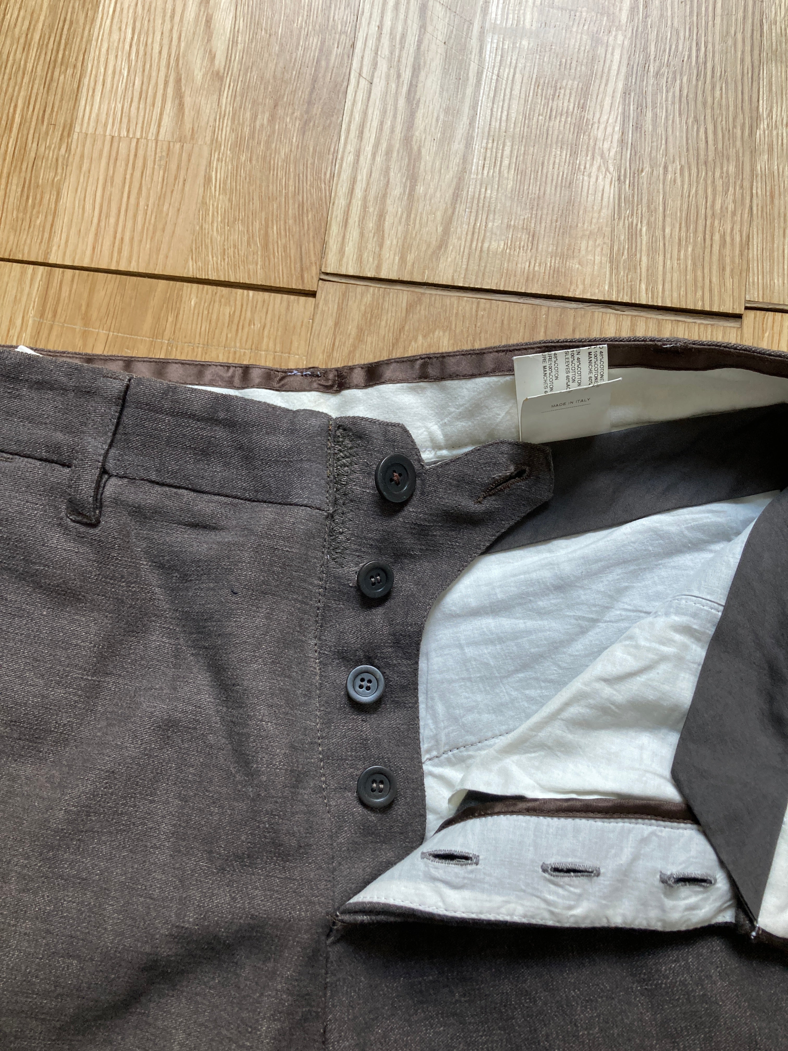 F/W 06 "DUSTULATOR" Striped Brown Runway Linen & Cotton Pants M Rick Owens