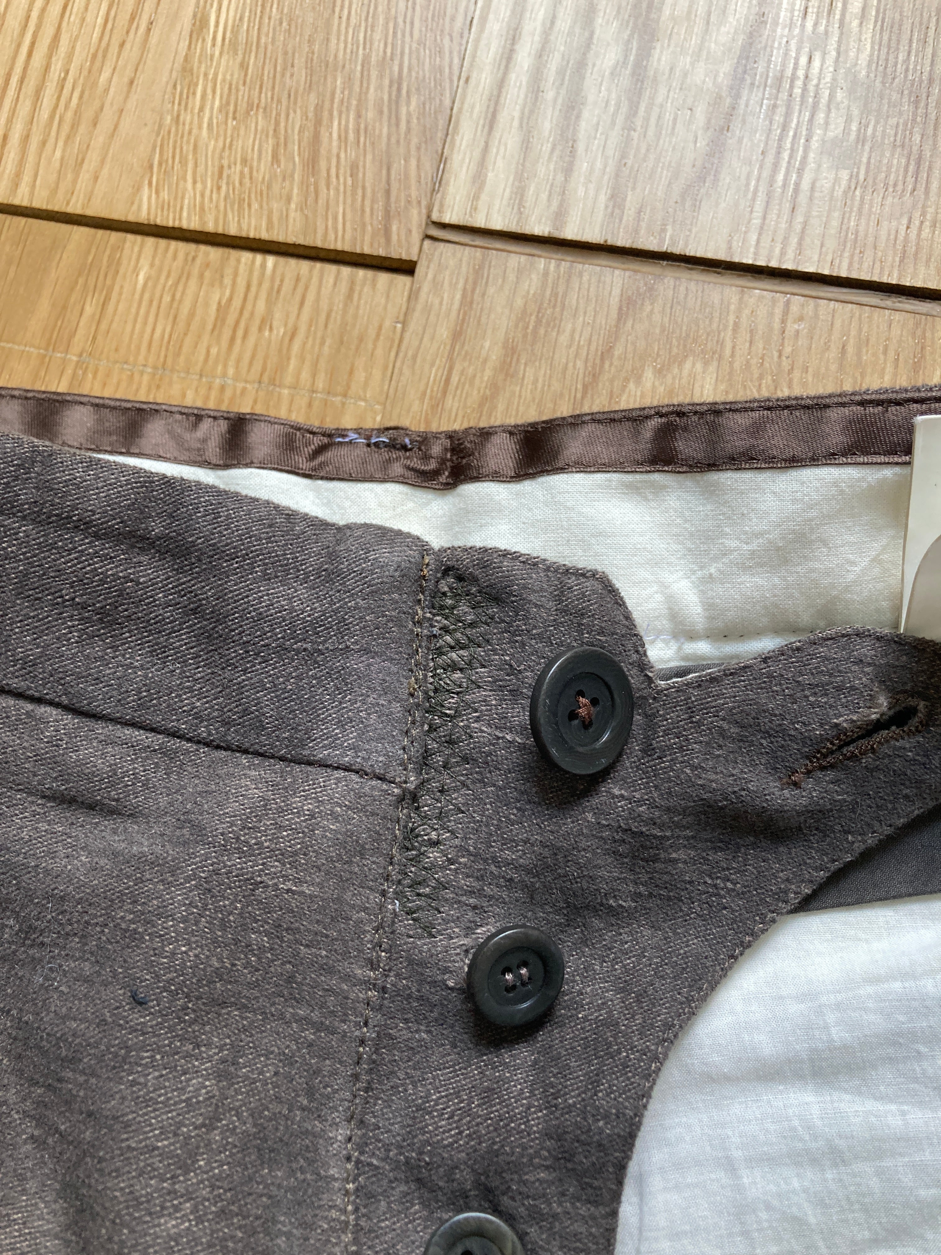 F/W 06 "DUSTULATOR" Striped Brown Runway Linen & Cotton Pants M Rick Owens