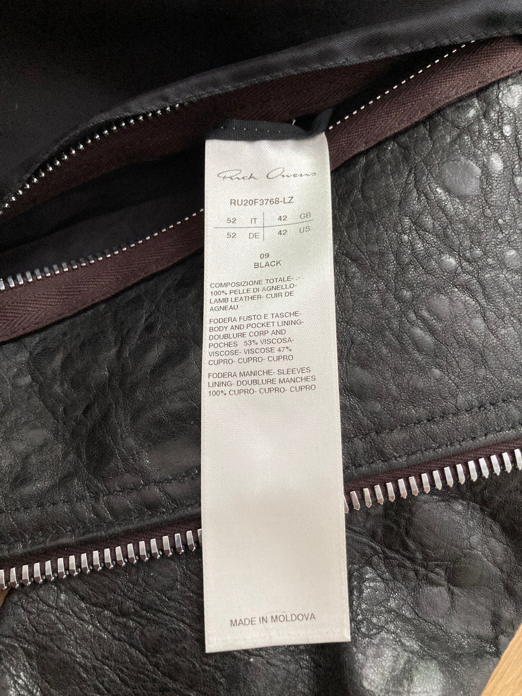 FW 20 “PERFORMA” Acid Lamb Leather Bauhaus Jacket Rick Owens IT52/L