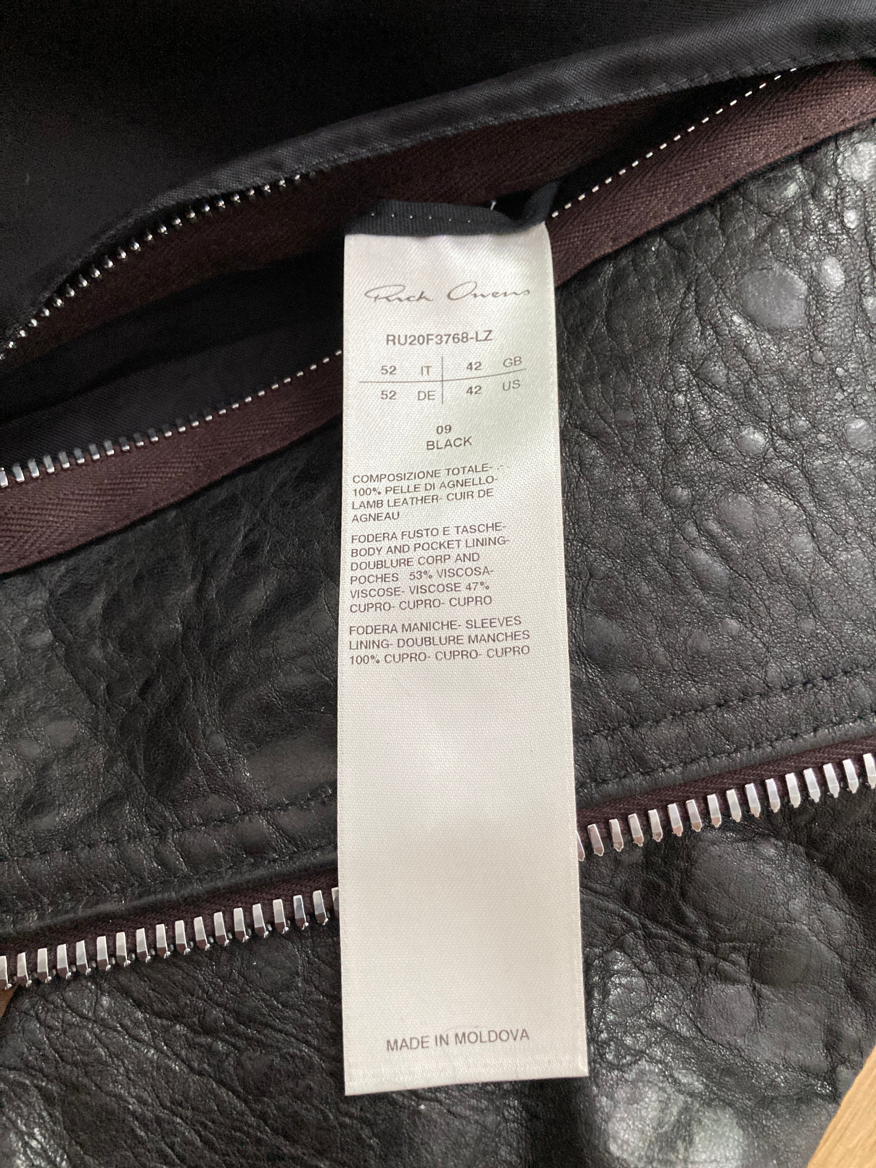 FW 20 “PERFORMA” Acid Lamb Leather Bauhaus Jacket Rick Owens IT52/L