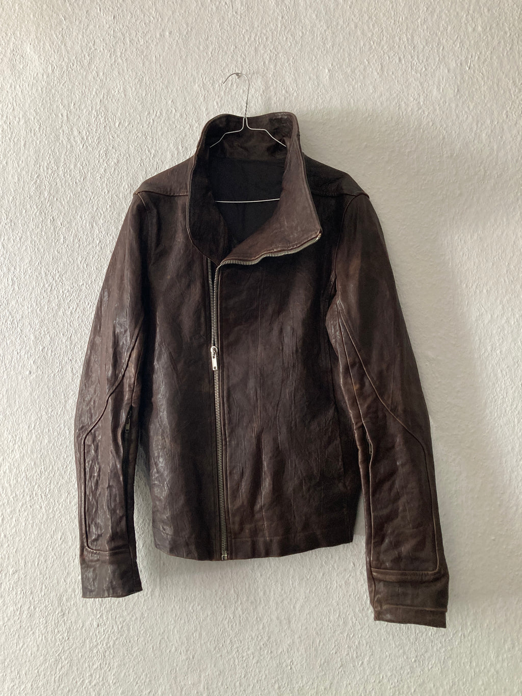 F/W 09 "CRUST" Hammered Lamb Bauhaus Leather Jacket w. Layered Back in Bitter
