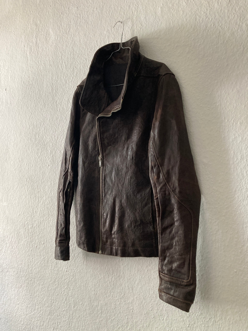 F/W 09 "CRUST" Hammered Lamb Bauhaus Leather Jacket w. Layered Back in Bitter
