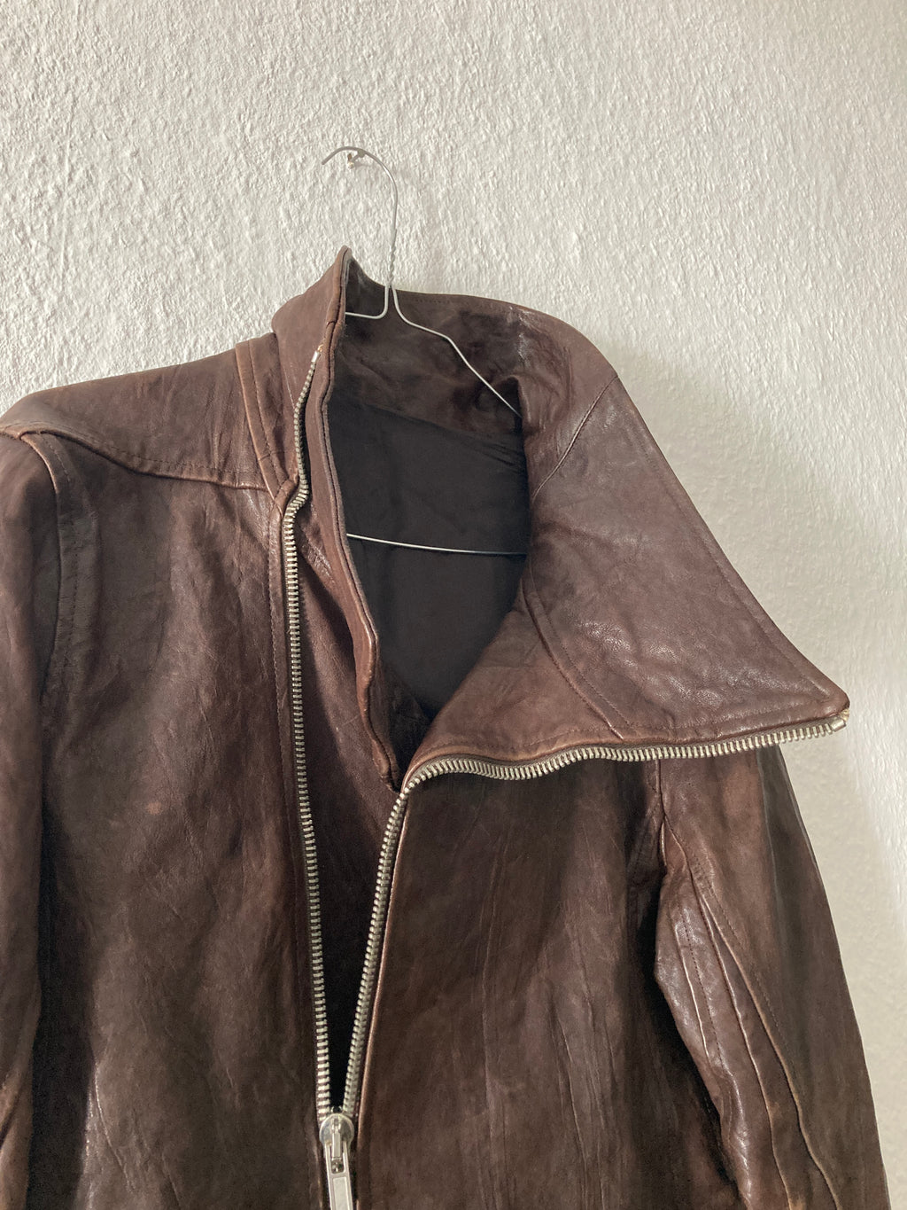 F/W 09 "CRUST" Hammered Lamb Bauhaus Leather Jacket w. Layered Back in Bitter