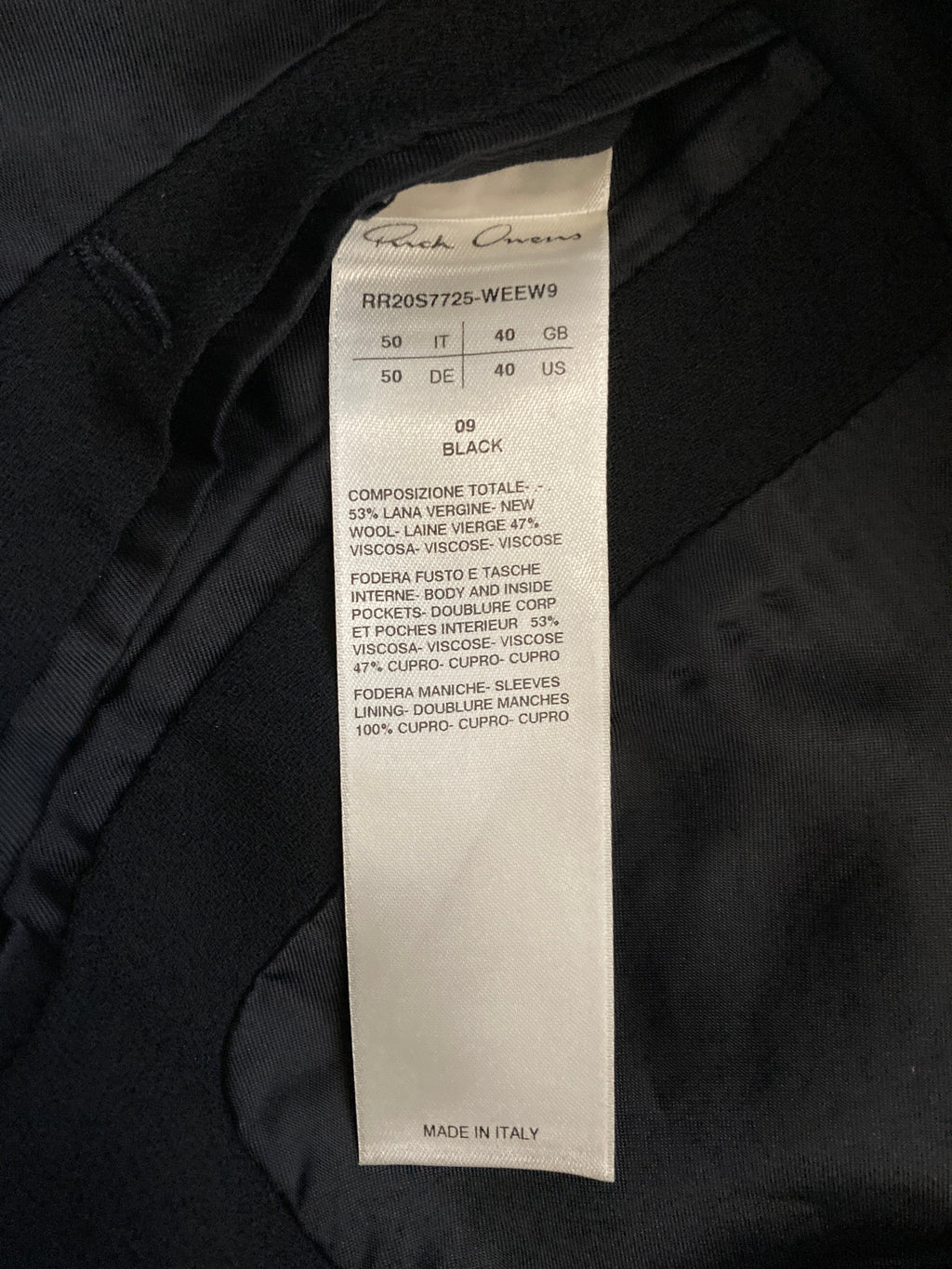 S/S 20 “TECUATL” Runway Tatlin Light Wool Blazer Rick Owens